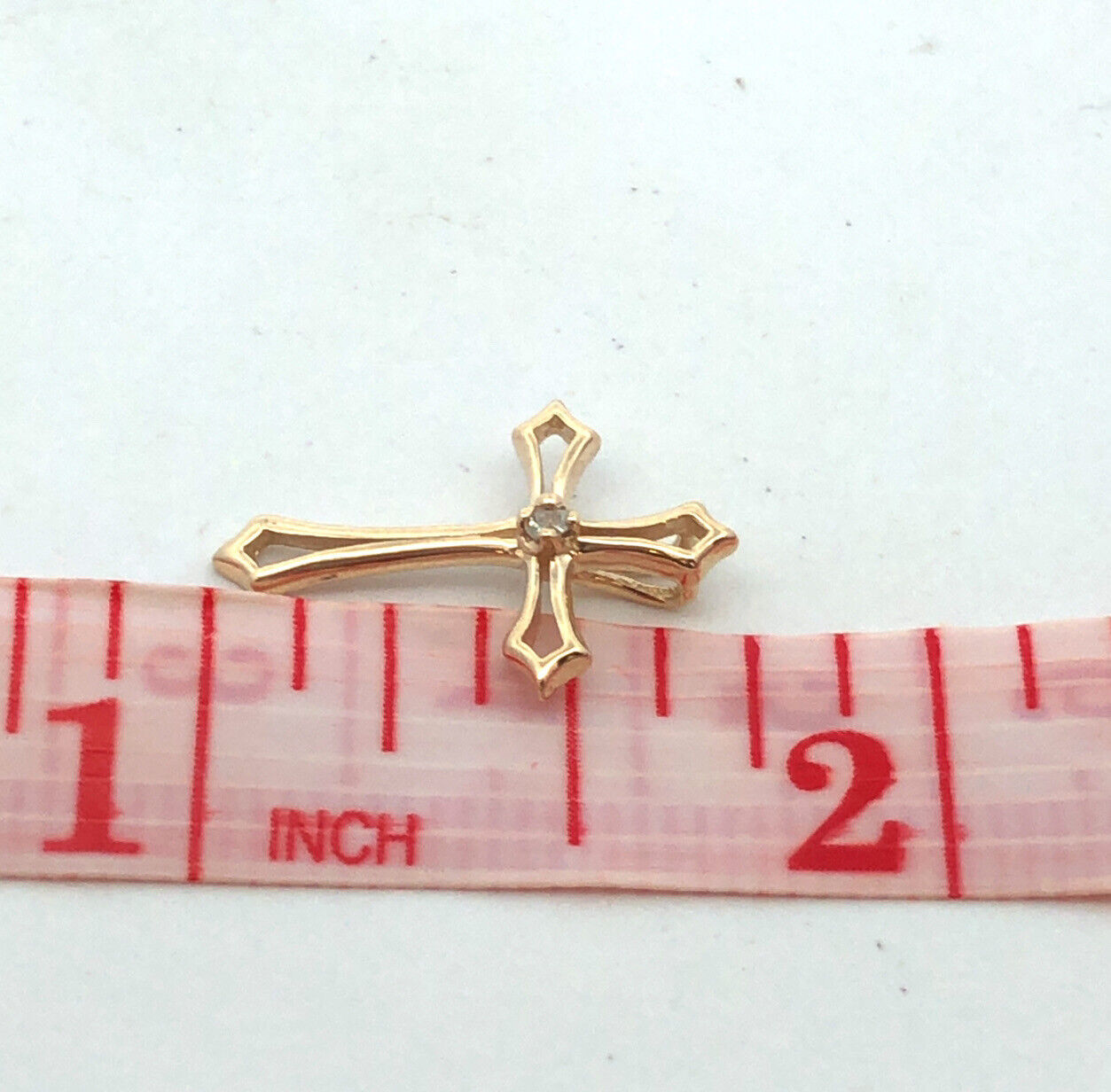 Designer 14K Yellow Gold Round Diamond Catholic Christian Cross Pendant