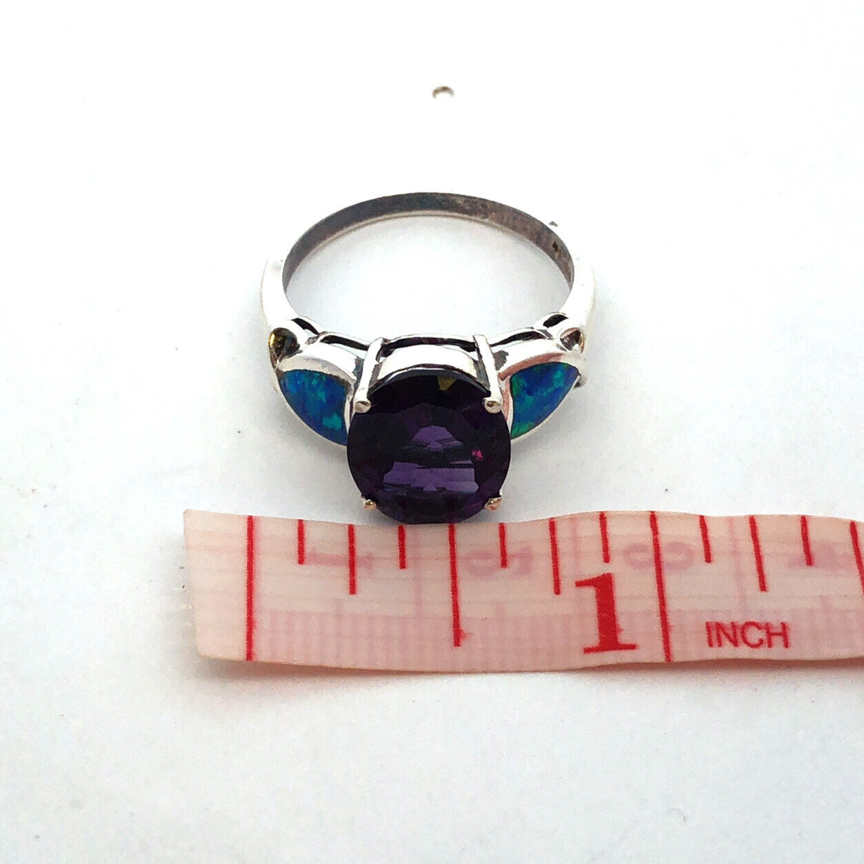 Designer 925 Sterling Silver Oval Amethyst Opal Doublet Accented Statement Ring