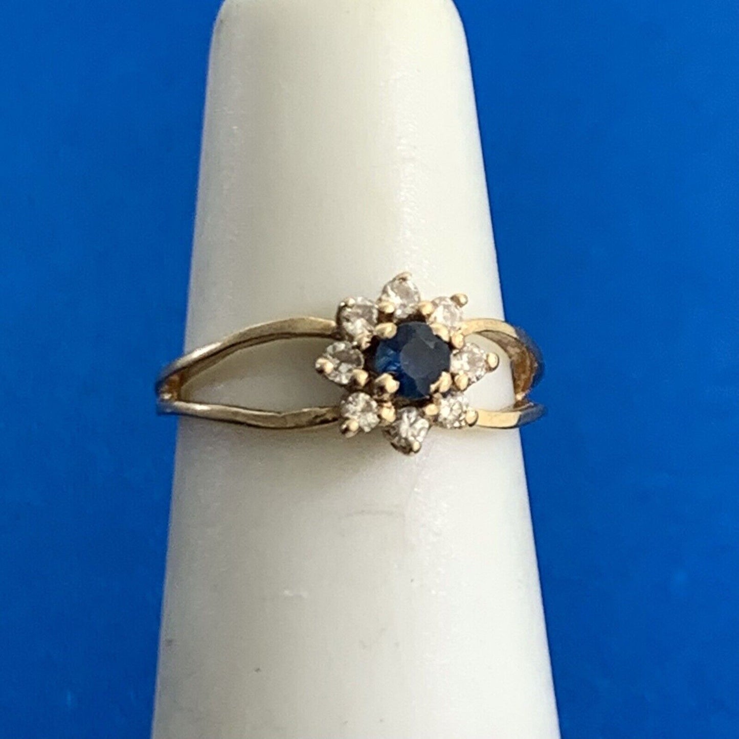Designer 14K Yellow Gold Round Blue Sapphire Diamond Accent Cocktail Ring