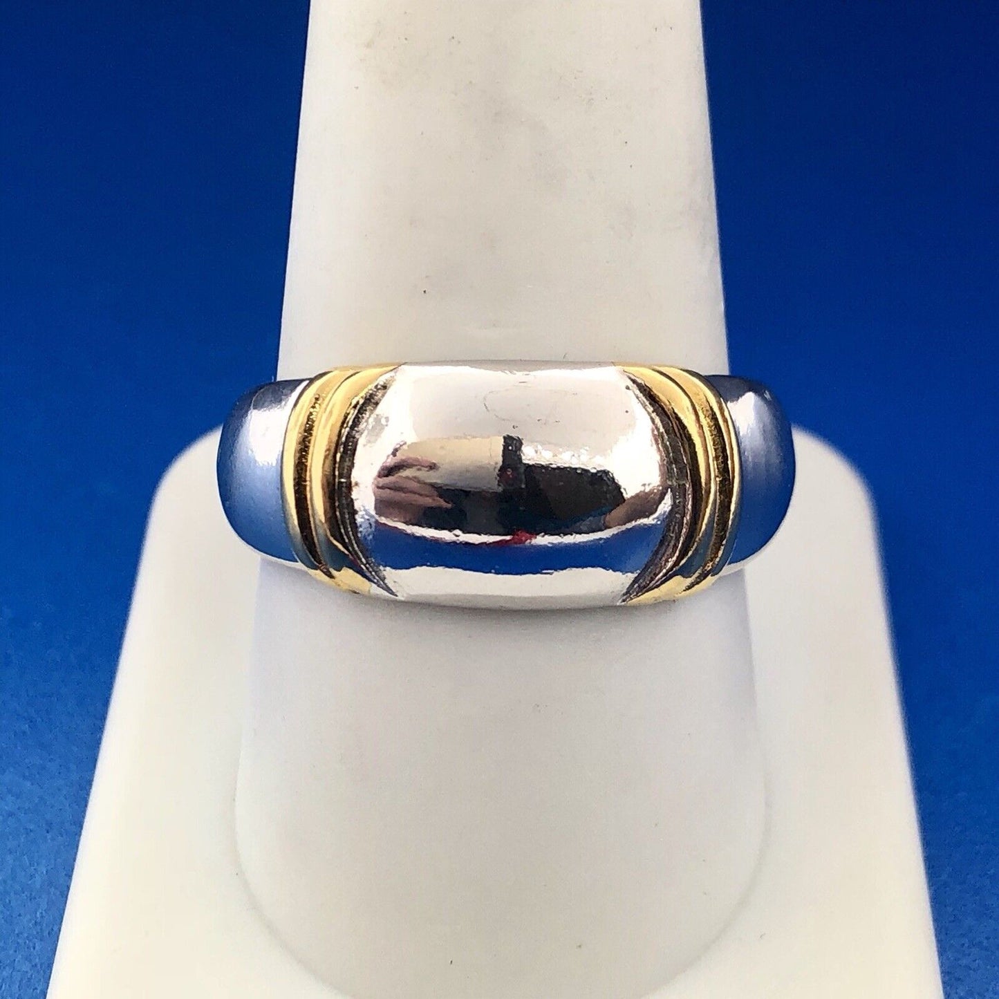 Designer SETA Two Toned Sterling Silver 925 Polished Ribbed Band Ring