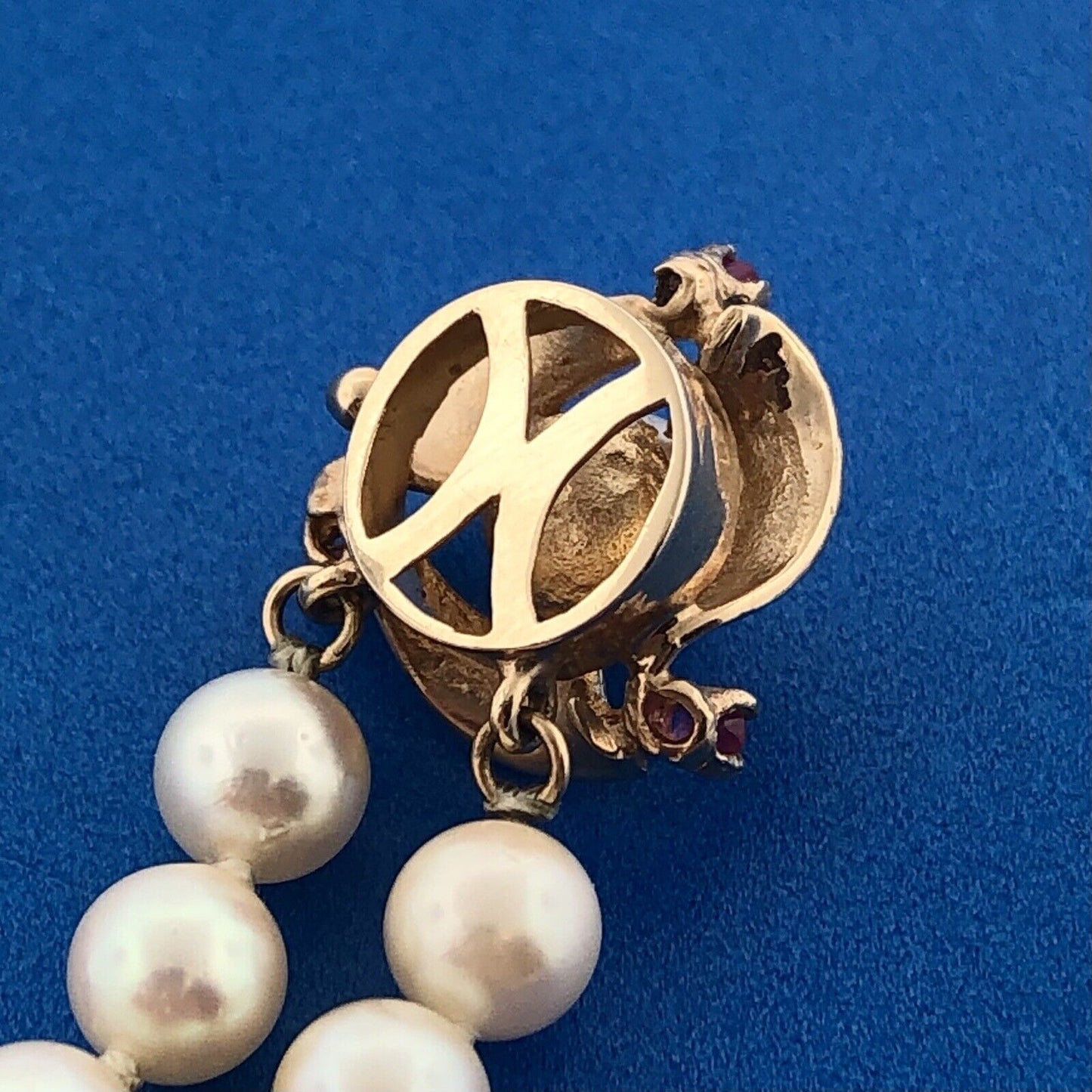 Vintage Elegant 14K Yellow Gold Ruby Pearl Double Strand Bridal Pearl Bracelet