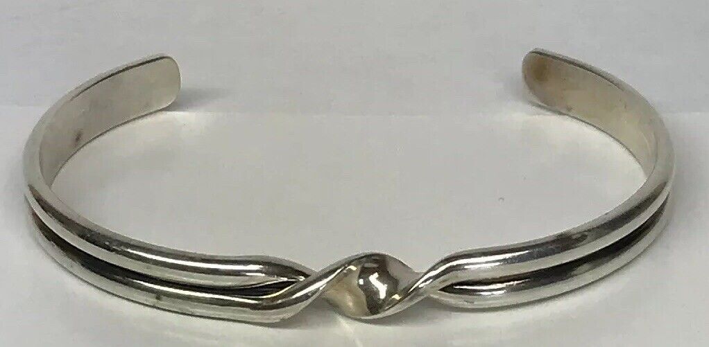 Vintage Sterling Silver 925 Modernist Twist Open Cuff Bracelet
