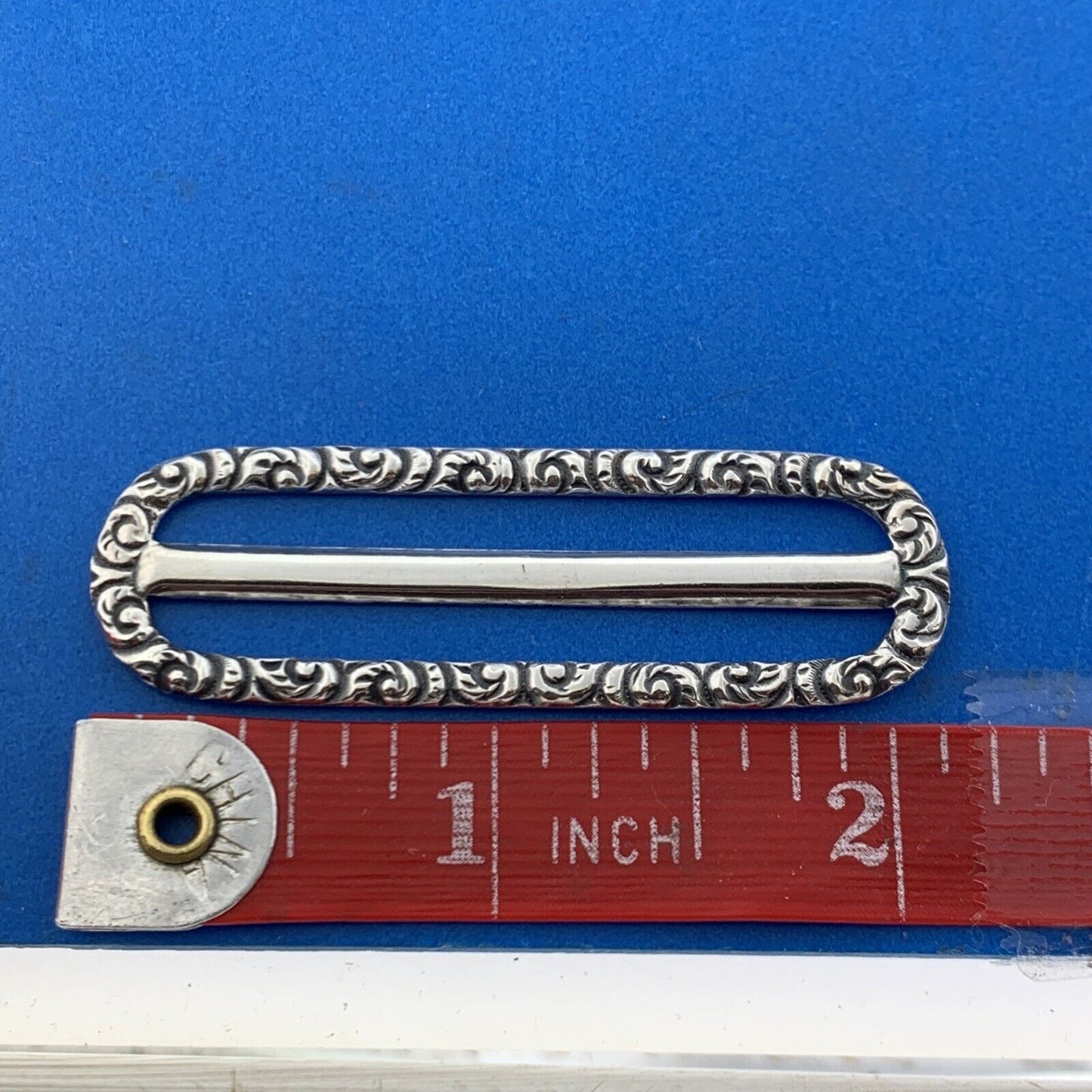 Vintage 925 Sterling Silver Baroque Scroll Scarf Cloth Belt Slide Buckle