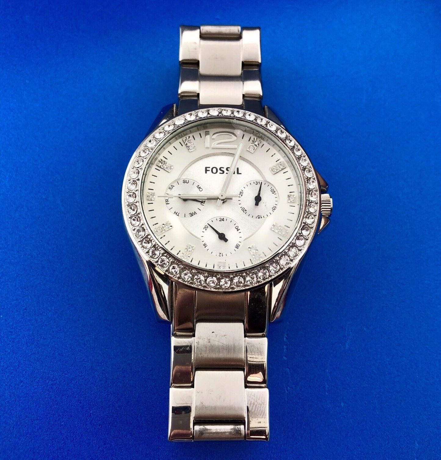 Fossil Ladies Riley Multi Functional ES3202 Chronograph CZ Stainless Steel Watch