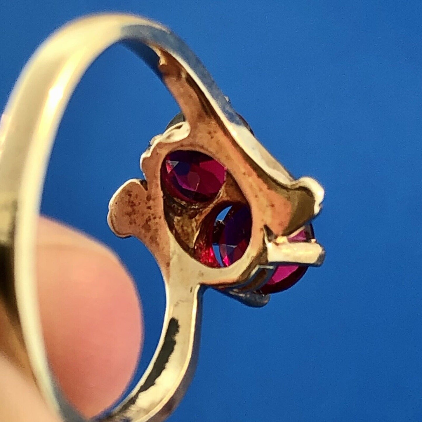 Designer 10K Yellow Gold Red Spinel Duo January Anniversary Modern Bypass Ring