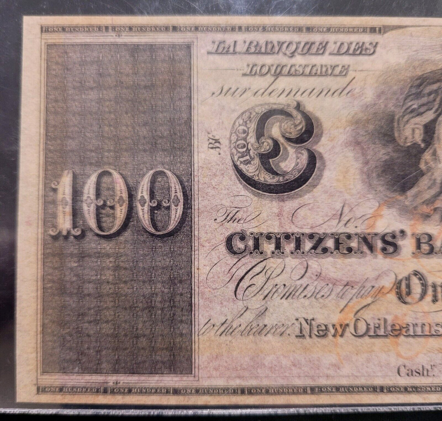 1800s $100 Citizens Bank of Louisiana PCGS Gem New 65PPQ Rare Obsolete Bank Note