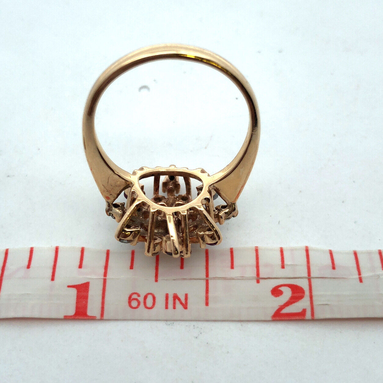 Designer 14K Yellow Gold Diamond Ruby Accent Starburst Snowflake Cocktail Ring