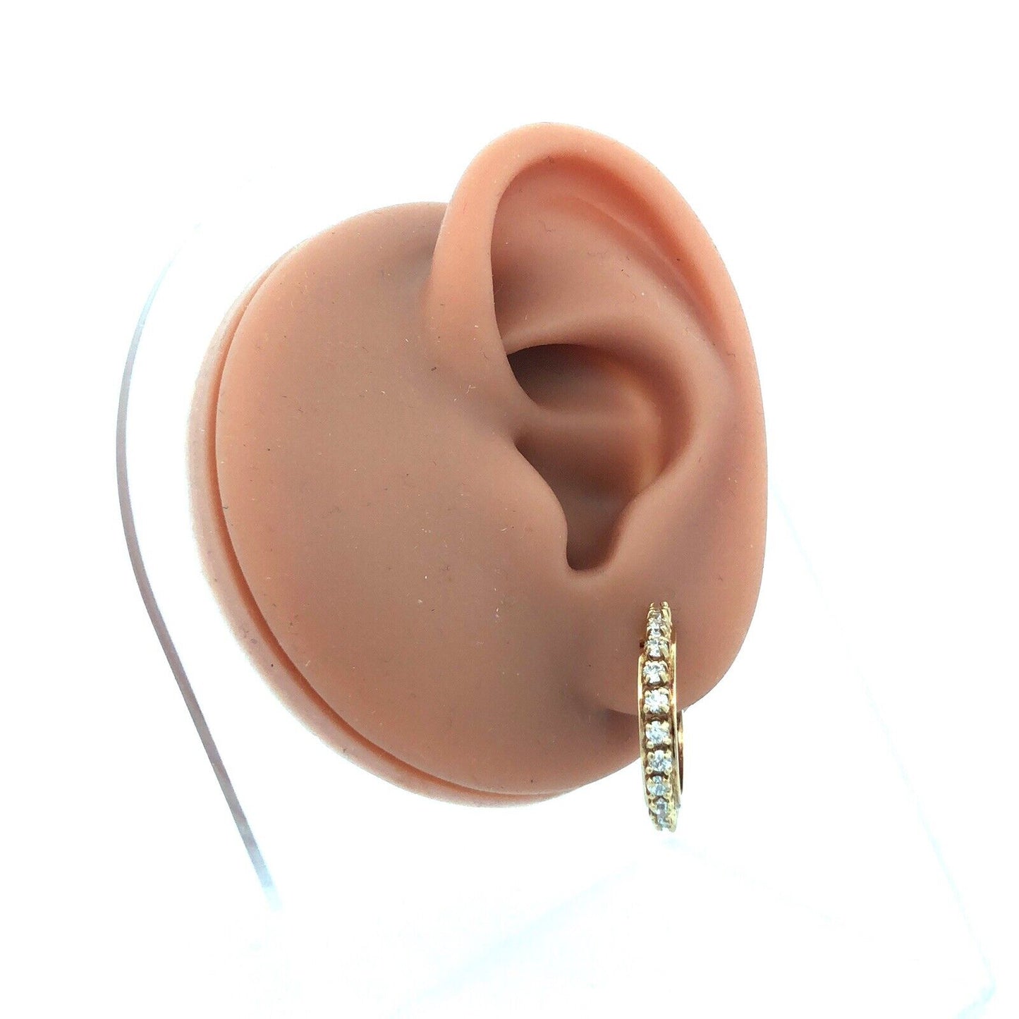 Estate 14K Yellow Gold Round Cubic Zirconia CZ 7/8" Hoop Stud Earrings