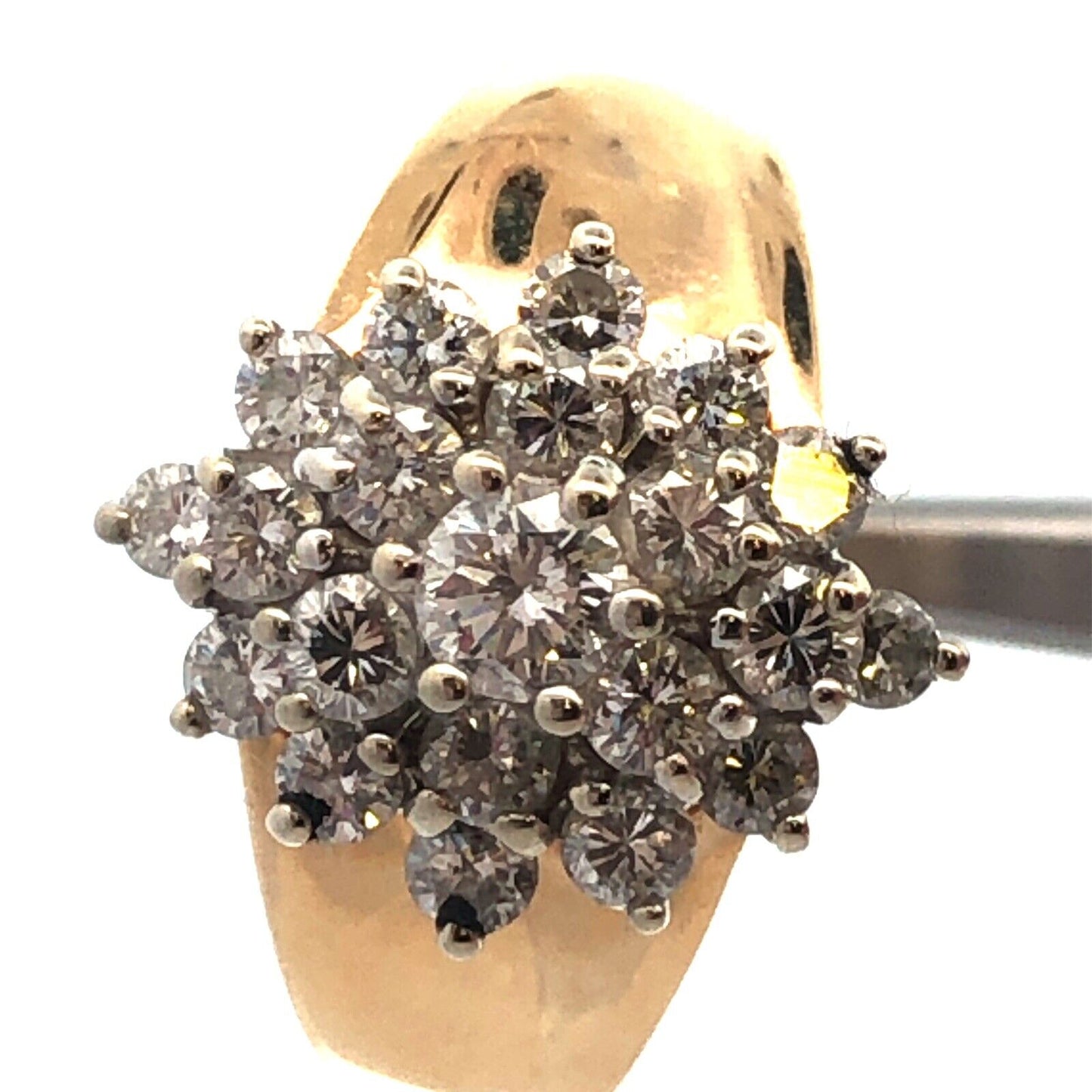 Classic 14K Yellow Gold Diamond Starburst Flower Cluster Cocktail Ring
