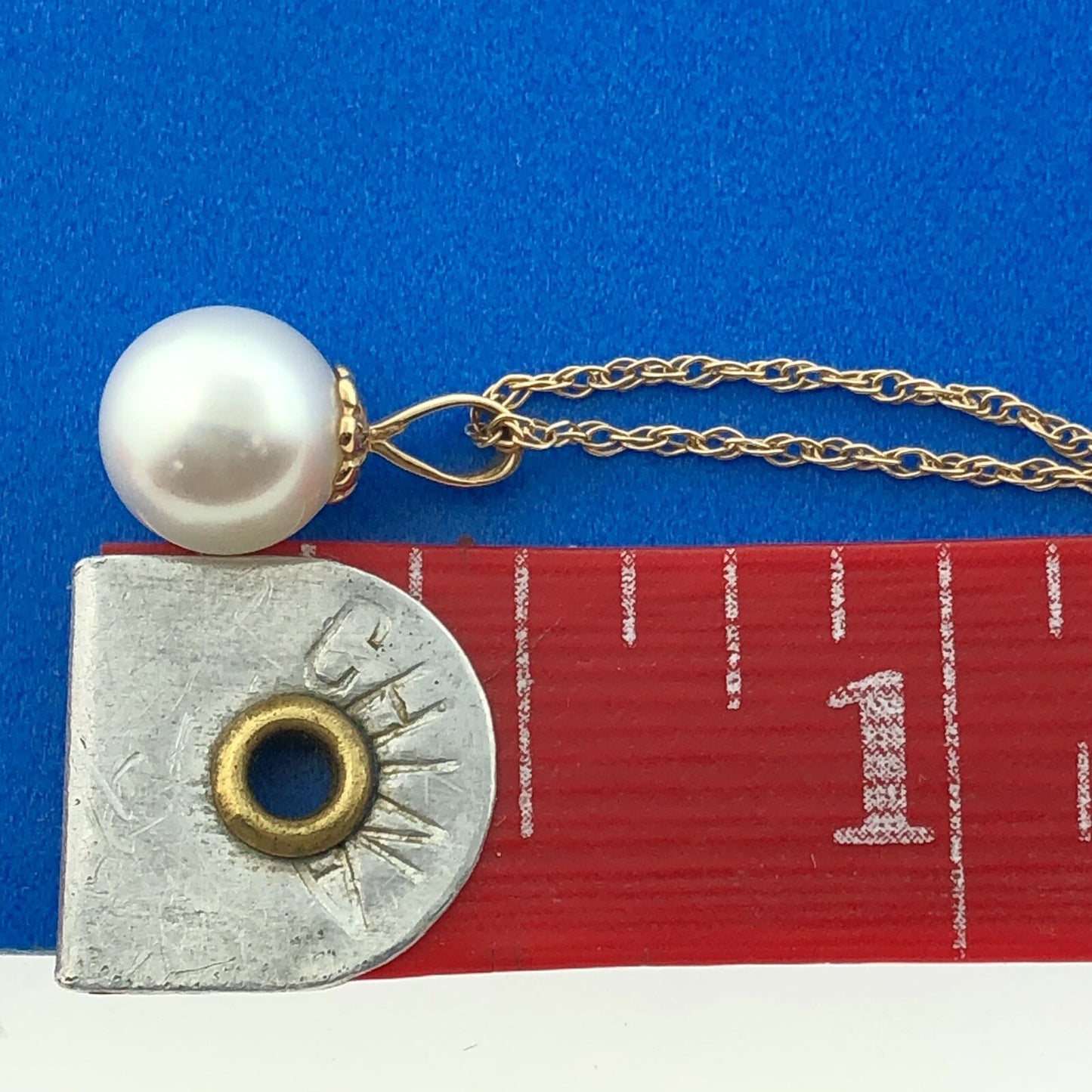 Designer IPS 14k Yellow Gold White 7.34 mm Pearl 18" Double Oval Link Necklace