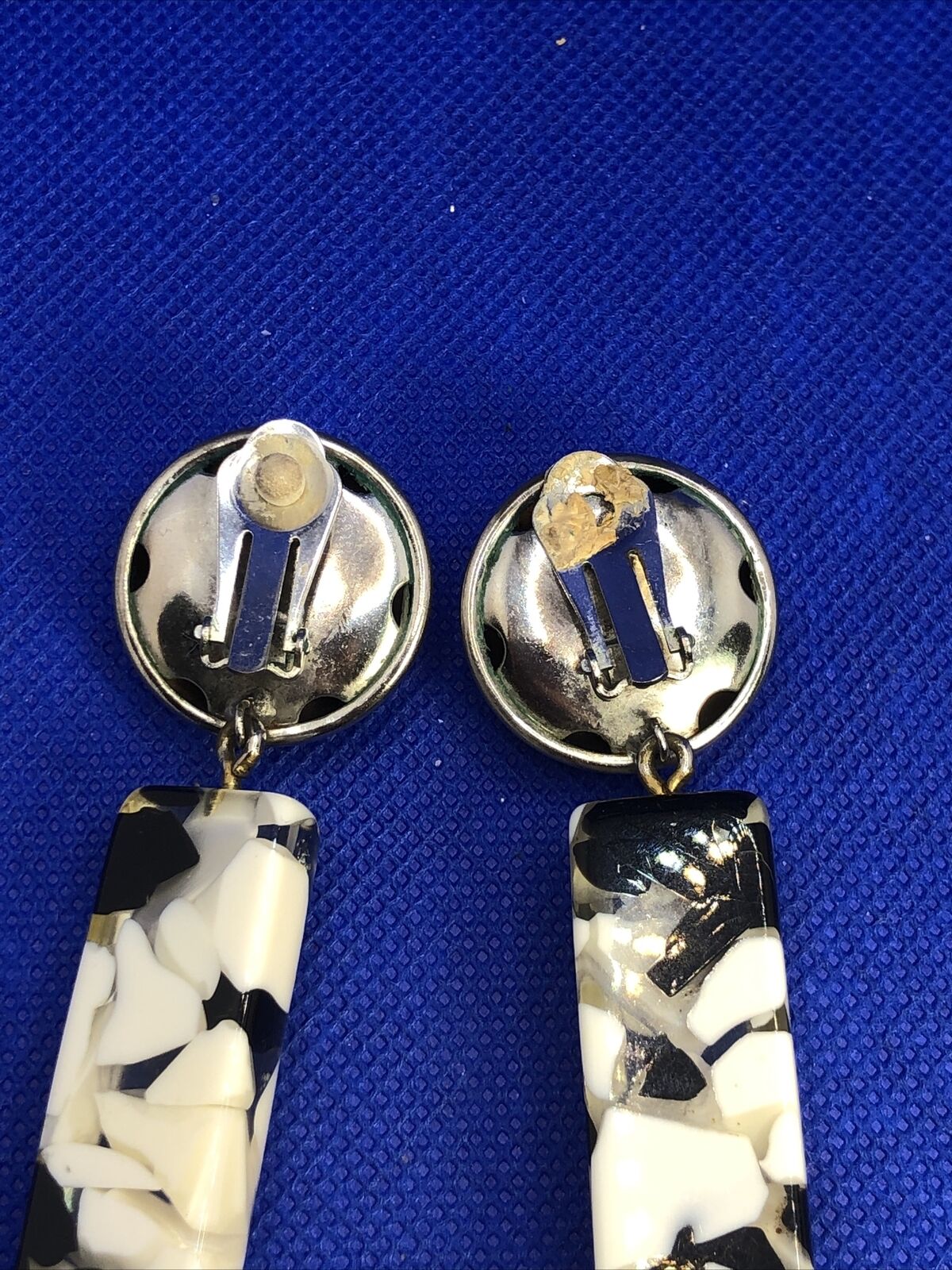 1980's Runway Couture Black & White Floating Lucite Statement Earrings