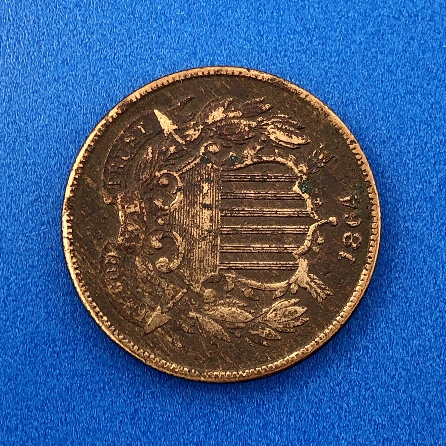 1864 P Bronze Two-Cent Piece Union Shield Large Motto Philadelphia Mint Coin