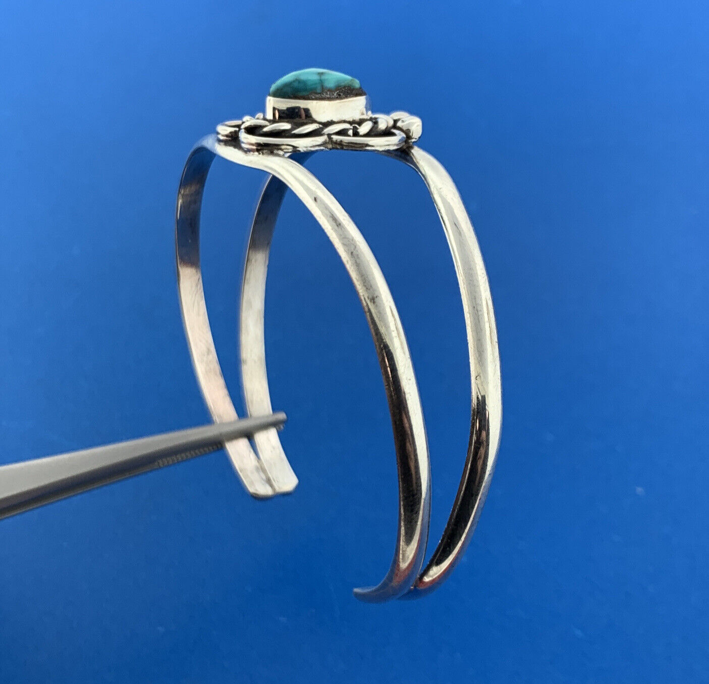 Native American Artisan 925 Sterling Silver Turquoise Butterfly Cuff Bracelet