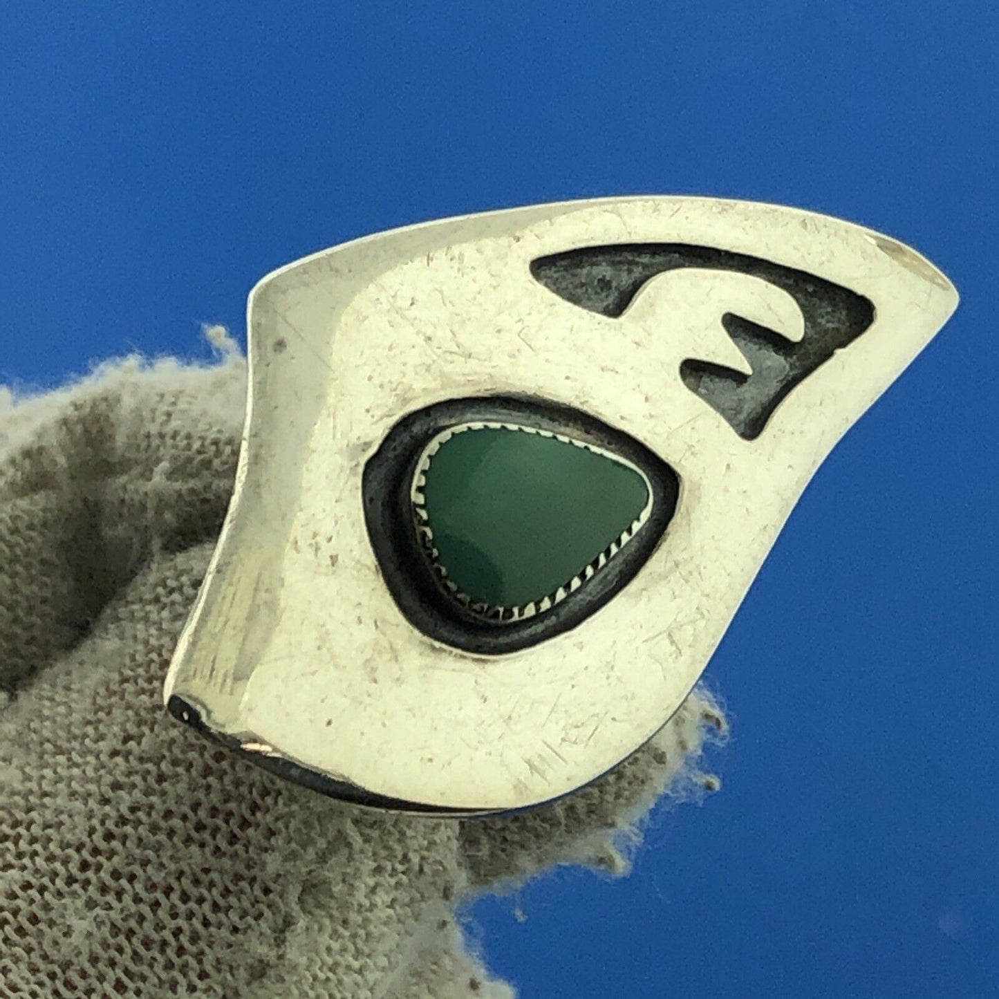 Sterling Silver 925 Teardrop Cabochon Turquoise Jagged Pear Shard Clip Earrings
