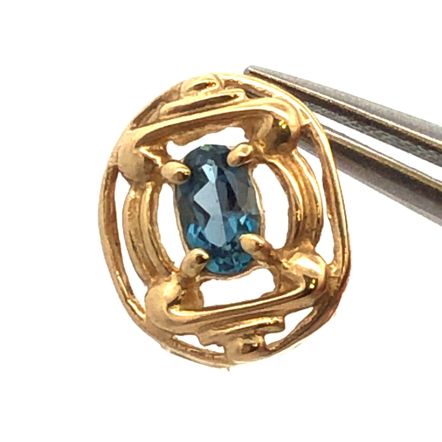 Designer OMG 10K Yellow Gold Oval Blue Topaz Slide Bracelet Charm