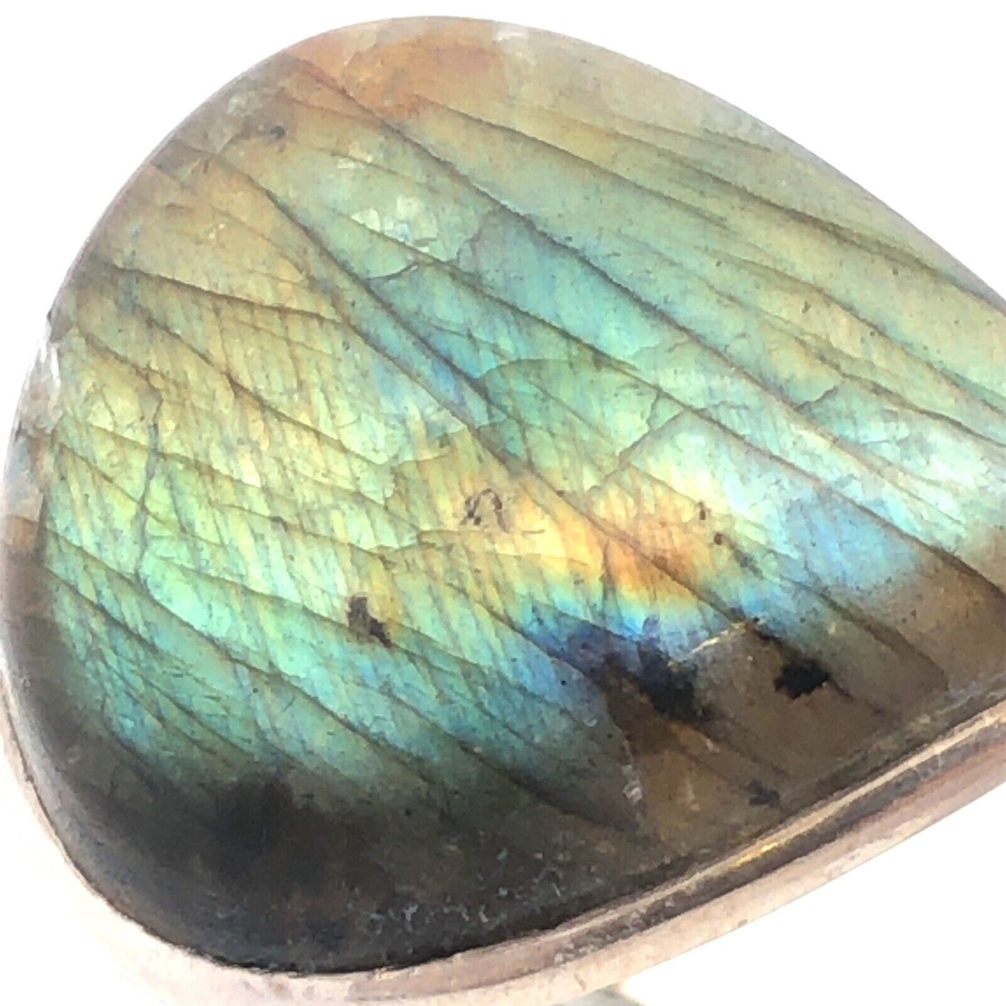Vintage 925 Sterling Silver Triangle Cabochon Labradorite Statement Ring