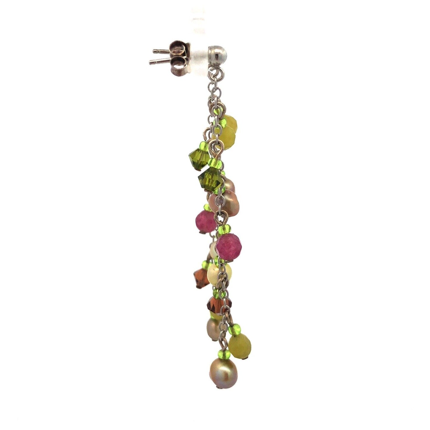 925 Sterling Silver Multi Gemstone Green Purple Cluster Dangle Earrings