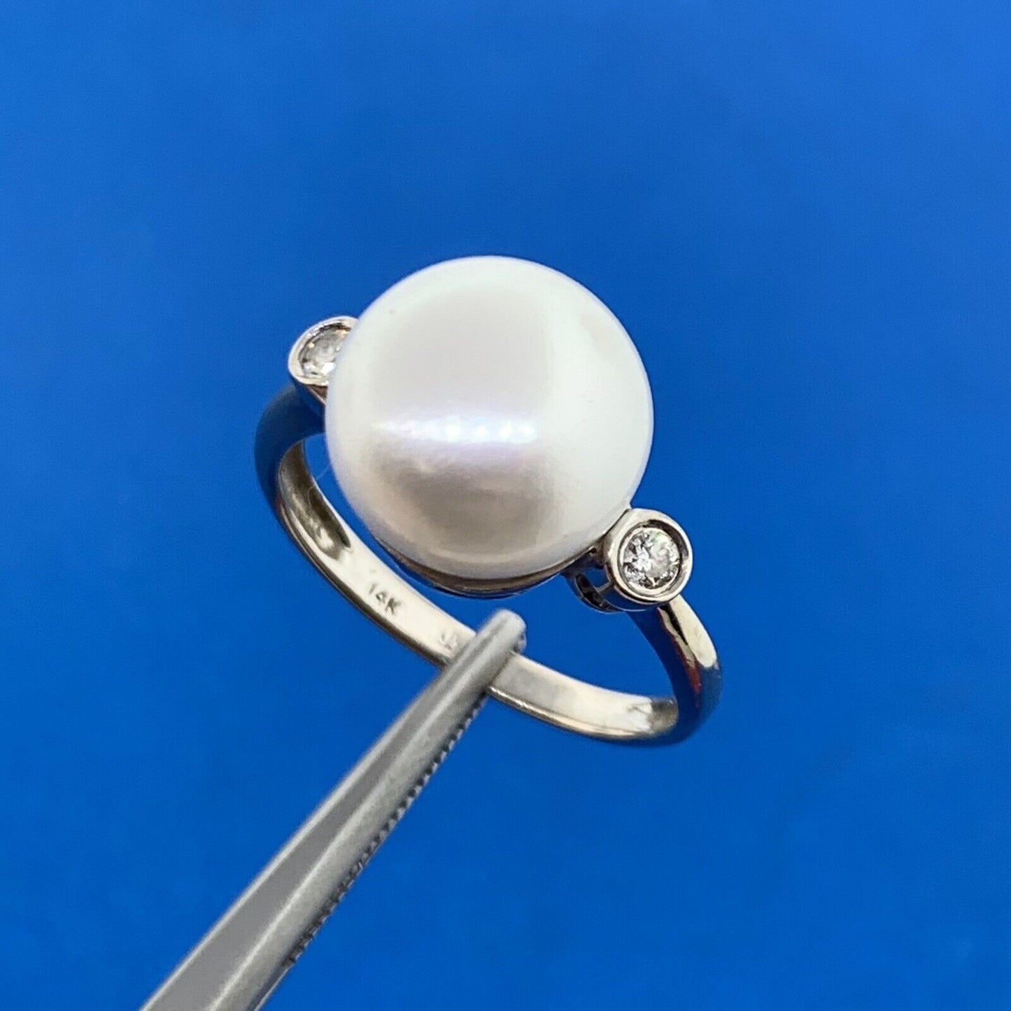 14K White Gold Pearl Diamond Accent June Wedding Anniversary Occasion Ring