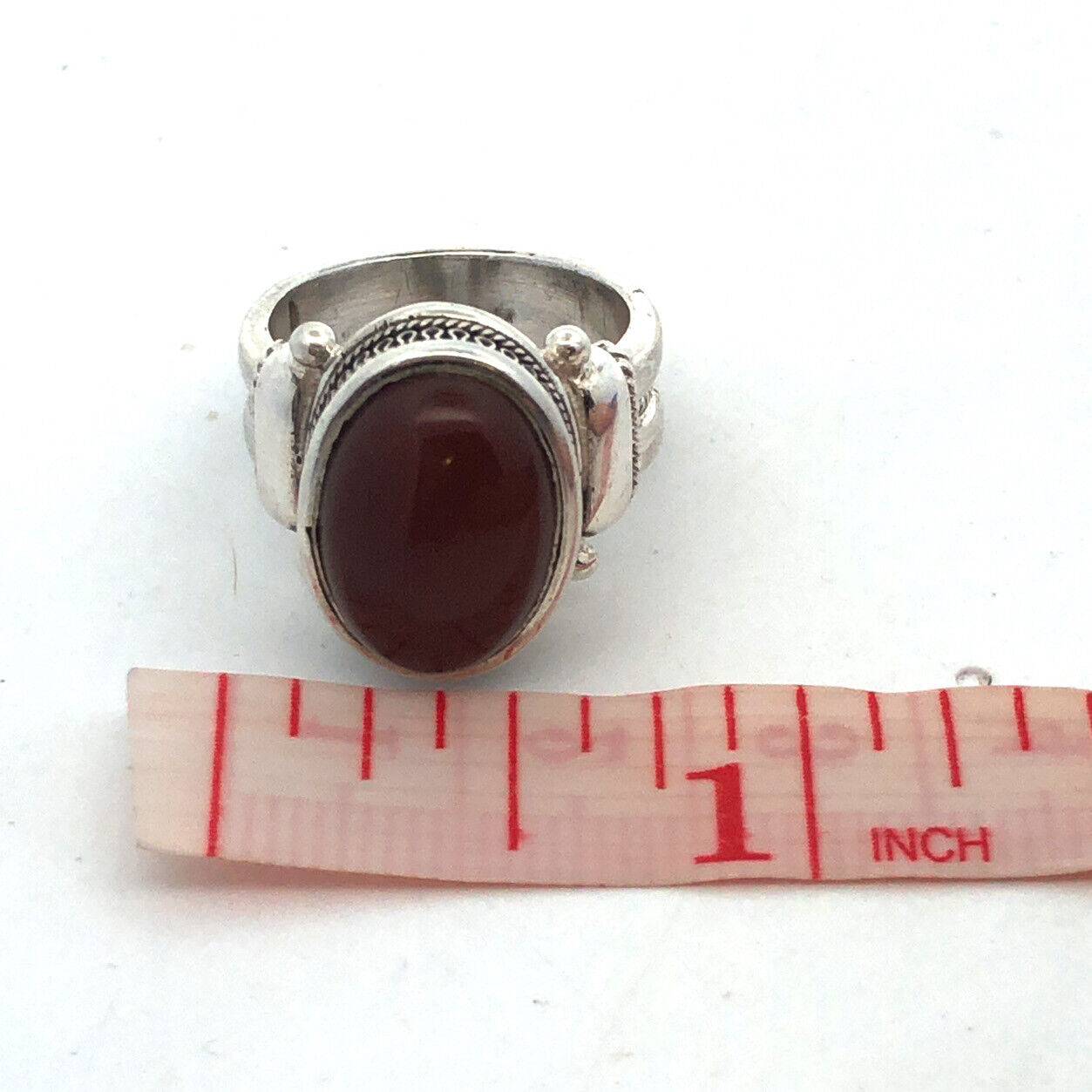 Designer BA 925 Sterling Silver Oval Red Carnelian Textured Statement Ring