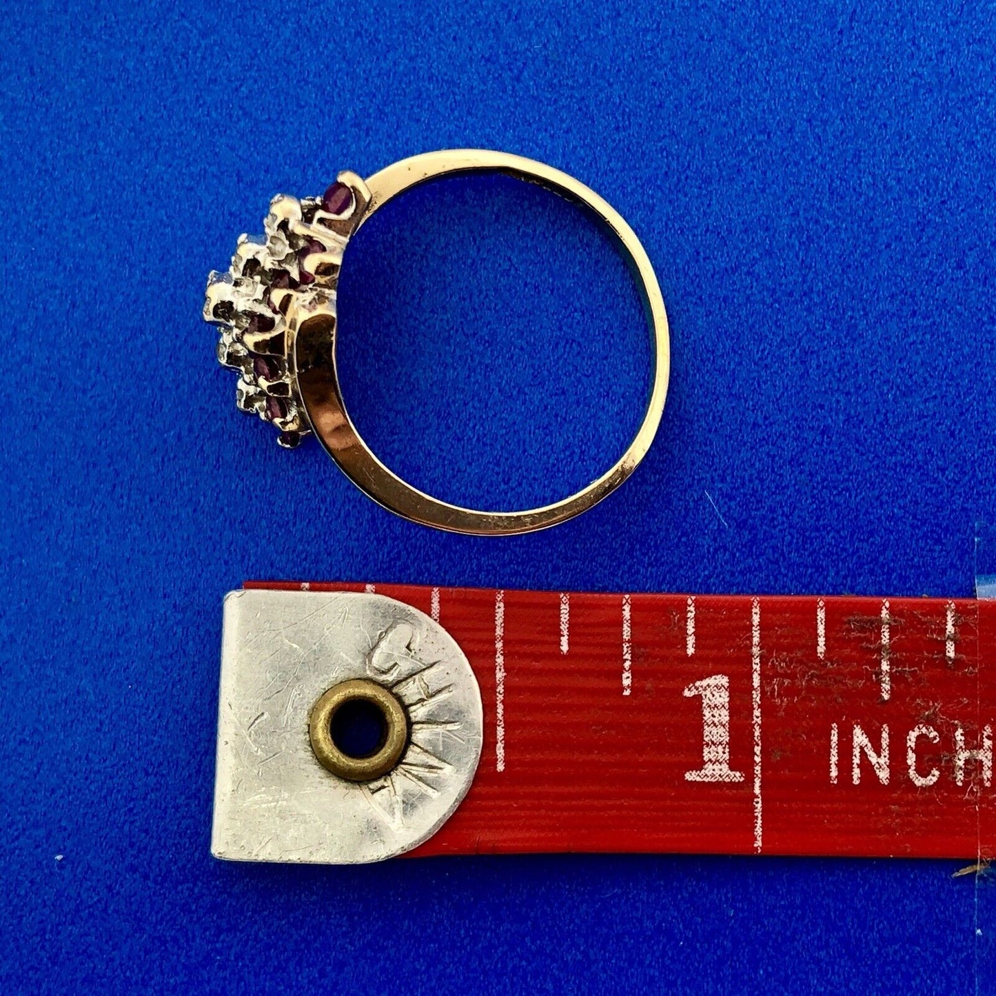 Vintage 10K Yellow Gold Ruby Diamond Cluster Bypass Cocktail July Occasion Ring