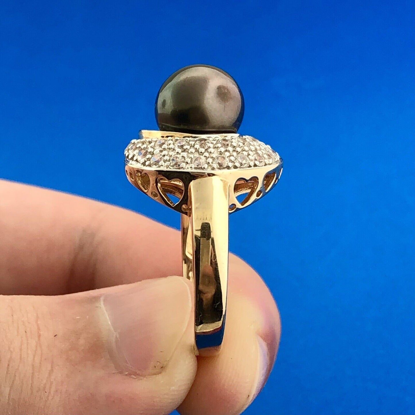 Designer 925 Sterling Silver Two Tone Pearl Solitaire White Topaz Accent Ring