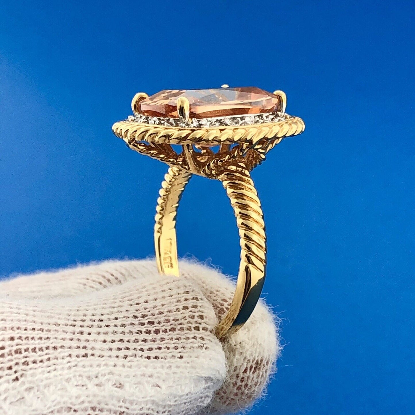 Gorgeous 18k Gold Plate Orange Rhinestone Statement Ring Size 7.75
