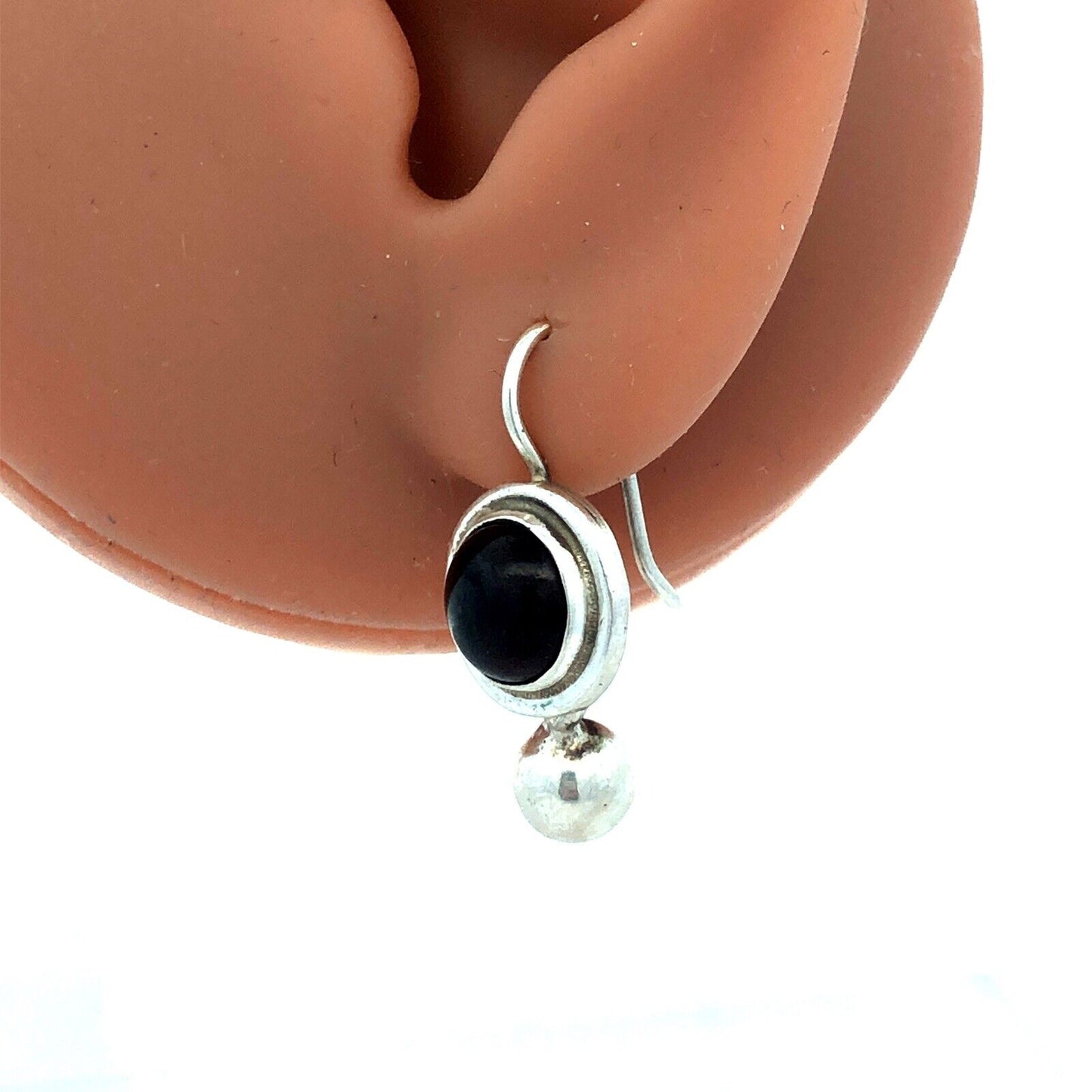 Designer 925 Sterling Silver Garnet Cabochon Drop Dangle Modernist Earrings
