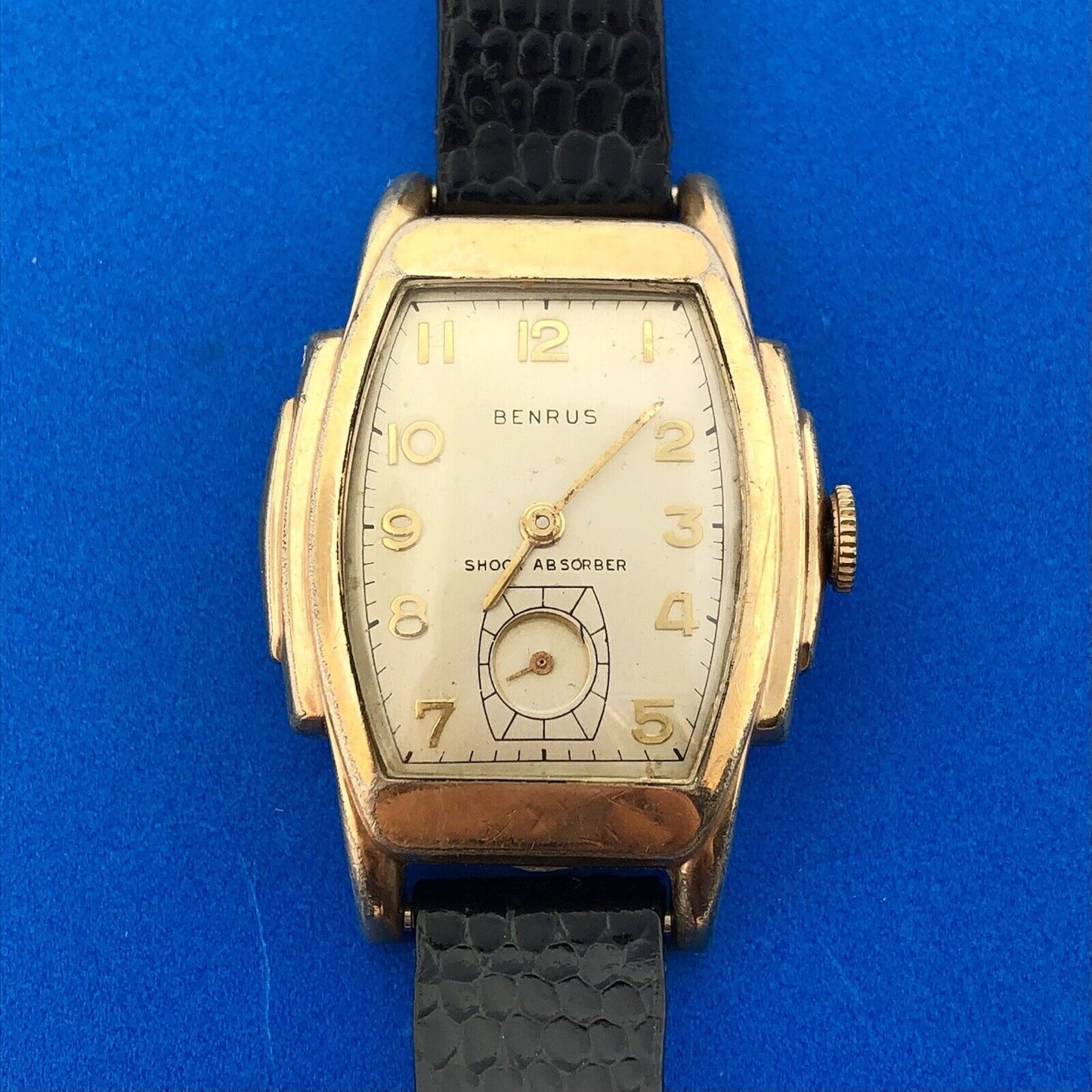 Mid Century Benrus Shock Absorber Model BB3 Gold Filled Step Bezel Tank Watch