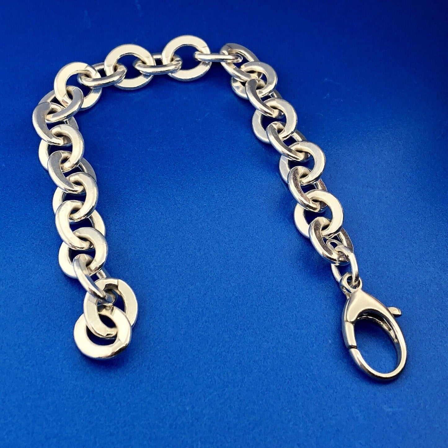 Designer 925 Sterling Silver Flat Circle Link Statement Fashion Charm Bracelet
