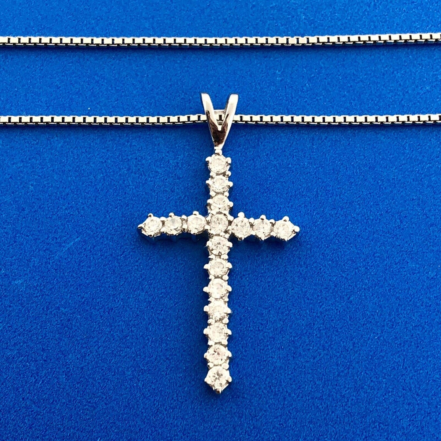 Stunning Sterling Silver 925 CZ Religious Faith 20" Box Chain Cross Necklace