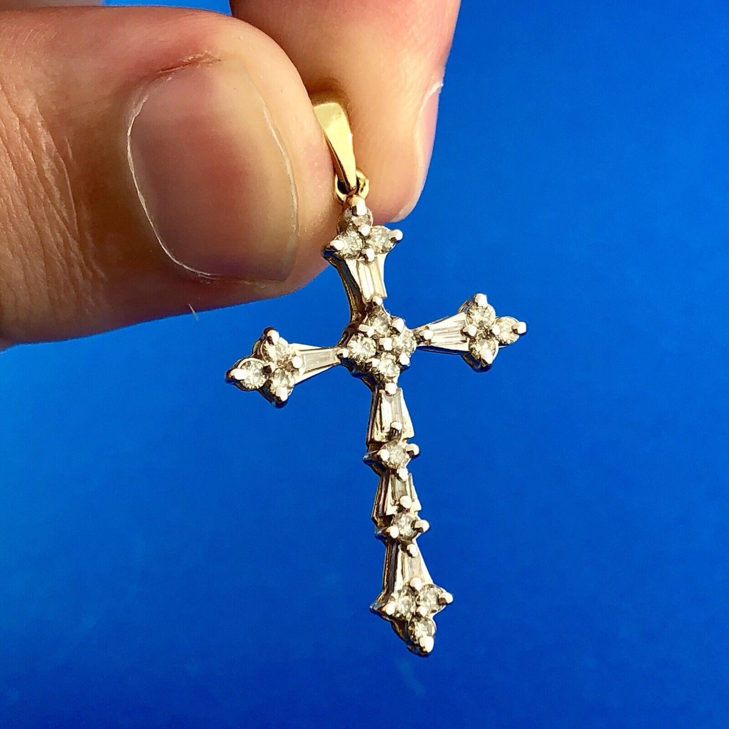 14K Yellow Gold Diamond Cluster Religious Easter Communion Cross Pendant