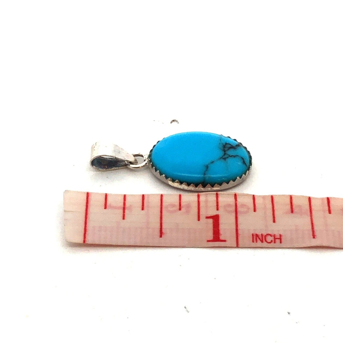Estate 925 Sterling Silver Oval Turquoise Cabochon Solitaire Pendant