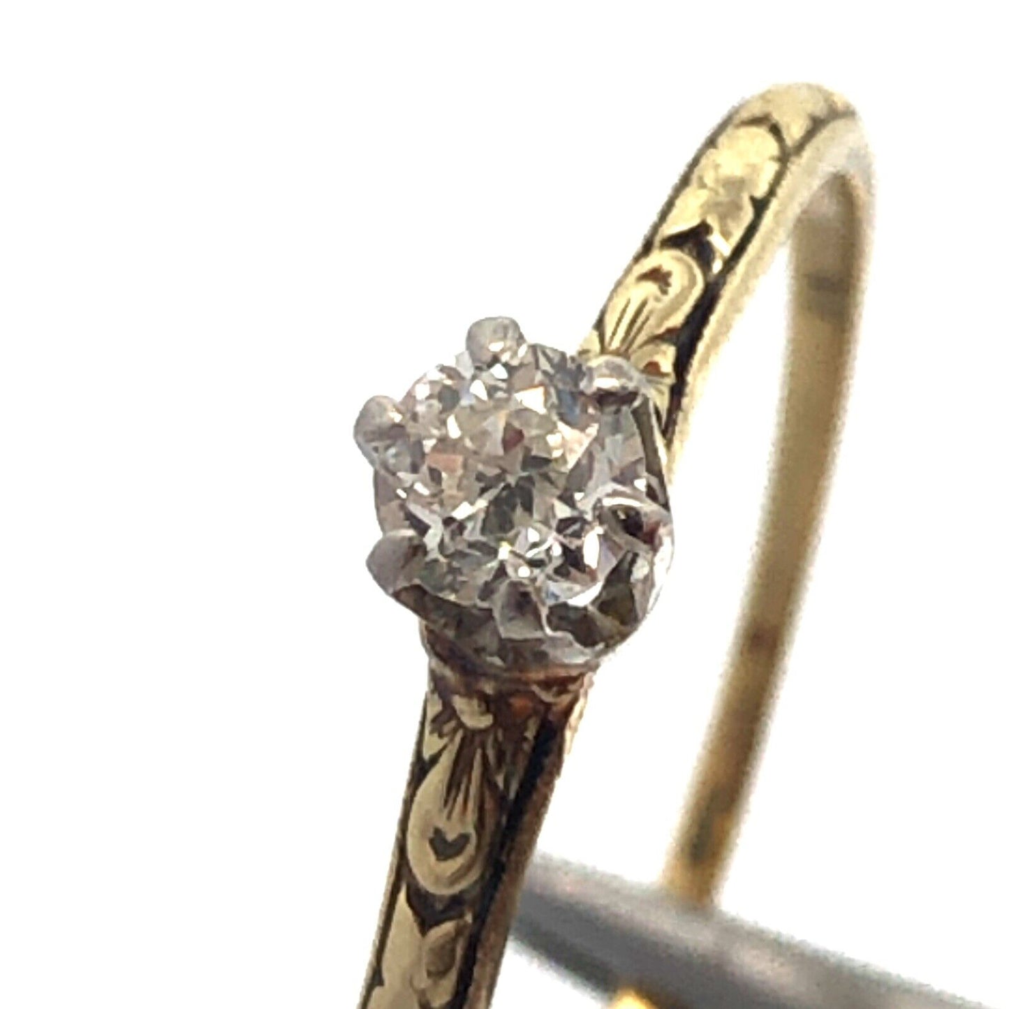 Estate 14K Yellow Gold European Diamond Solitaire Bridal Promise Engagement Ring