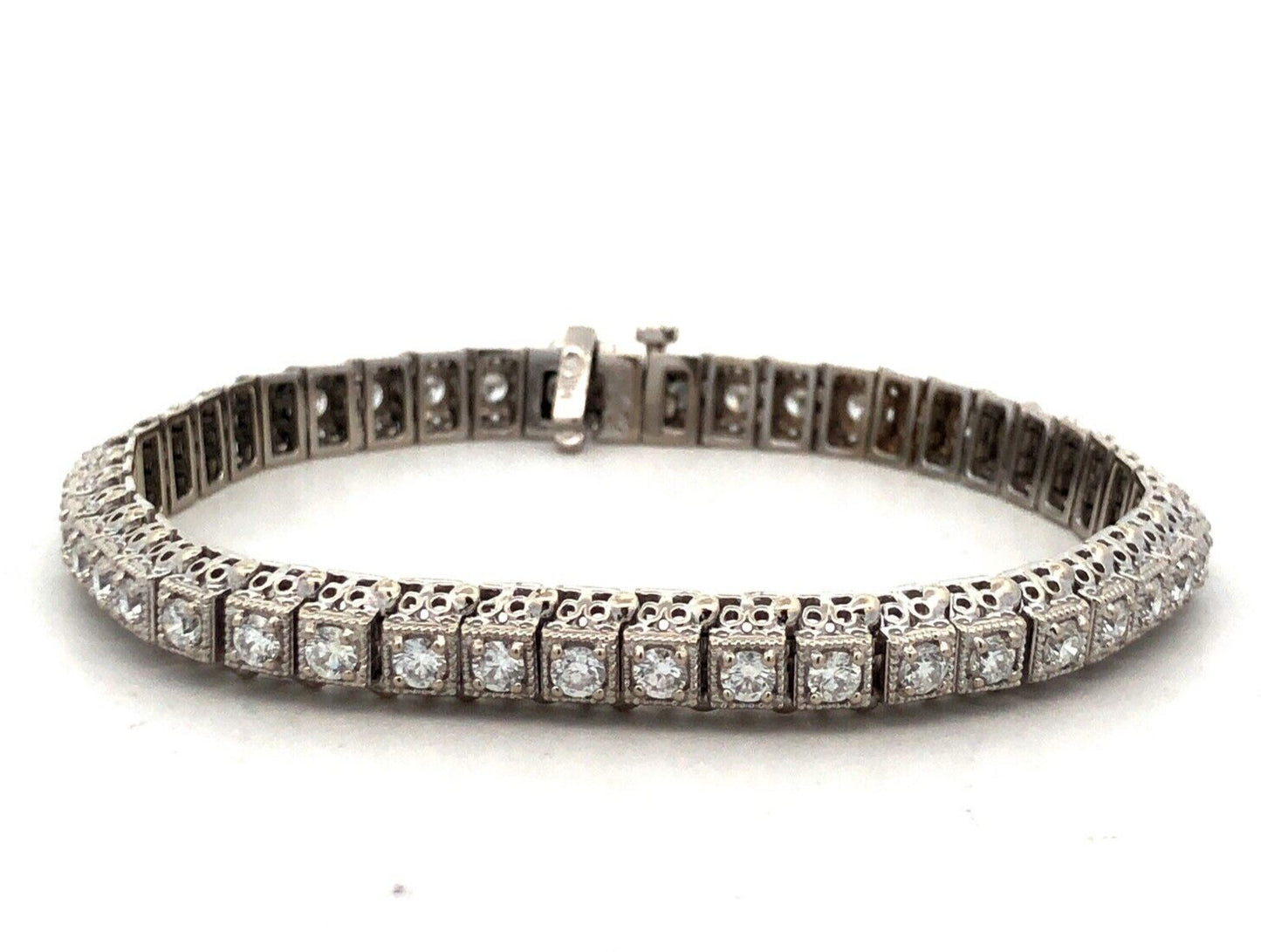 Designer 14K White Gold Round Diamond Open Work Statement Tennis Bracelet