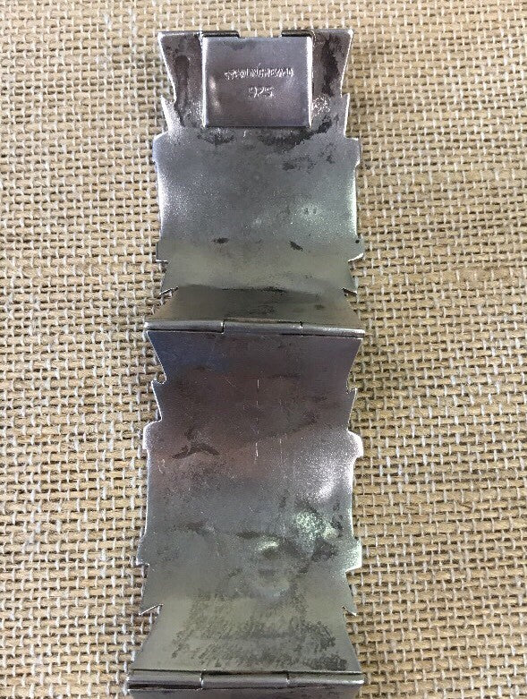Mexico Sterling Silver 925 3D Peyote Design Four Panel Hinged Cuff Bracelet