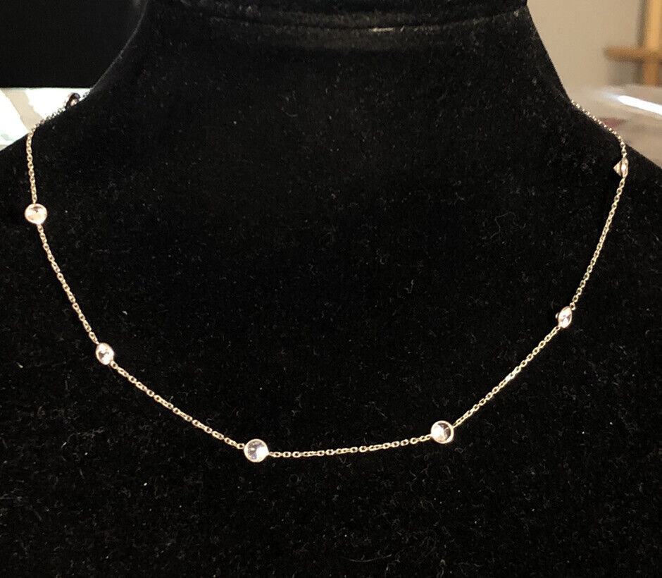 Designer 14K White Gold Round White Tourmaline Station Necklace