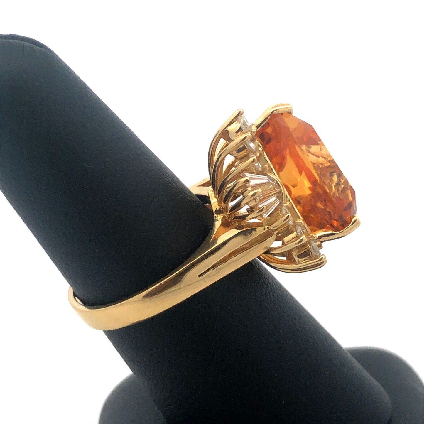 Elegant 18K Yellow Gold Trillion Cut Citrine Diamond Statement Cocktail Ring