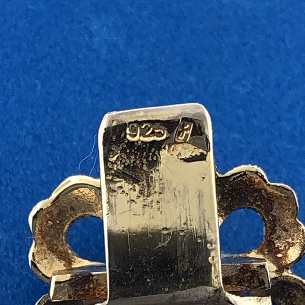 Sterling Silver 925 Vermeil Gold Tone Blue Sapphire Floral Clasp Woven Bracelet