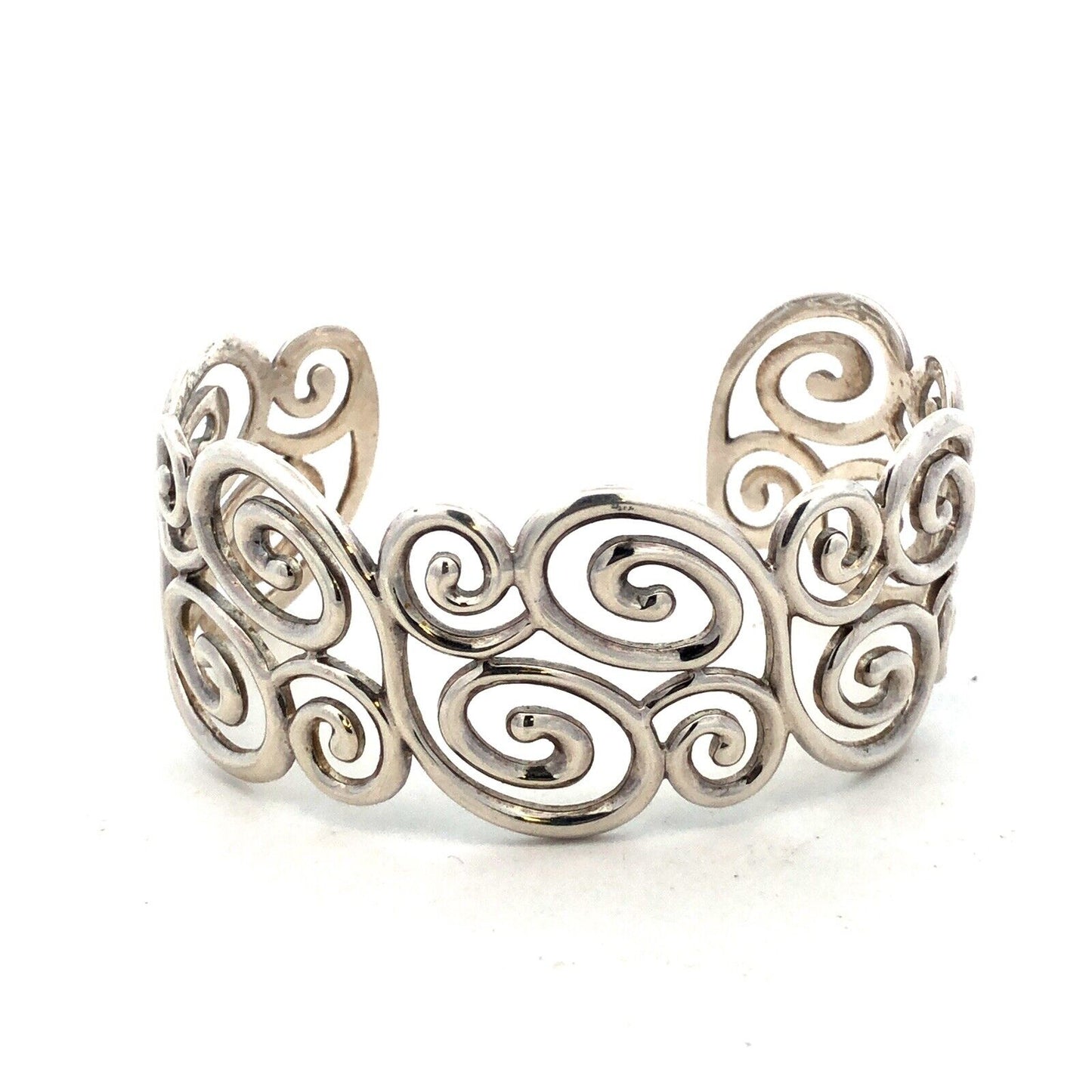 Designer 925 Sterling Silver Swirl Scroll Wide Oval Open Cuff Statement Bracelet