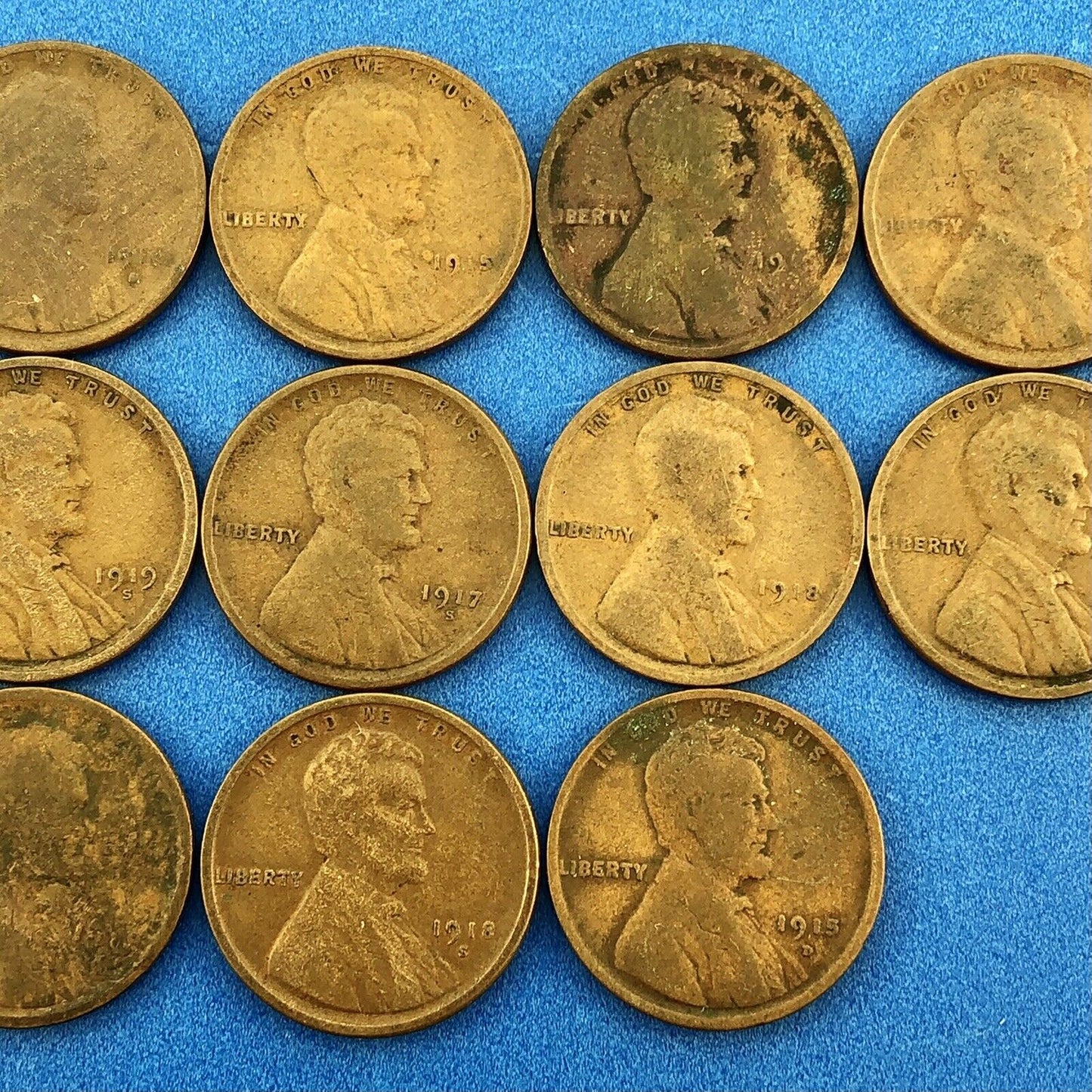 1915 P Mixed Date Mixed Mint Early Lincoln Small One Cent Penny 14 Coin Lot