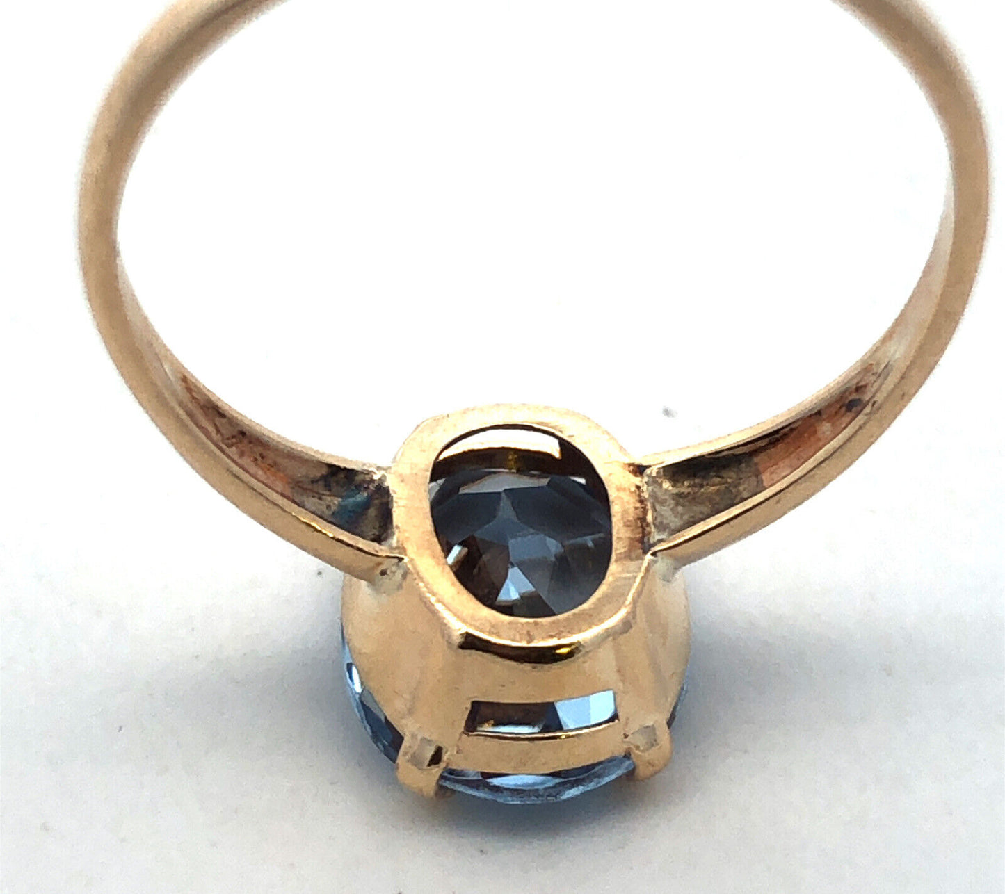 ROMANY 10K Yellow Gold Oval Blue Topaz Solitaire Engagement Anniversary Ring