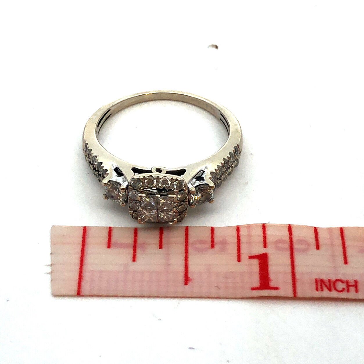 Designer WGD 14K White Gold Princess Quad Center Diamond Halo Engagement Ring