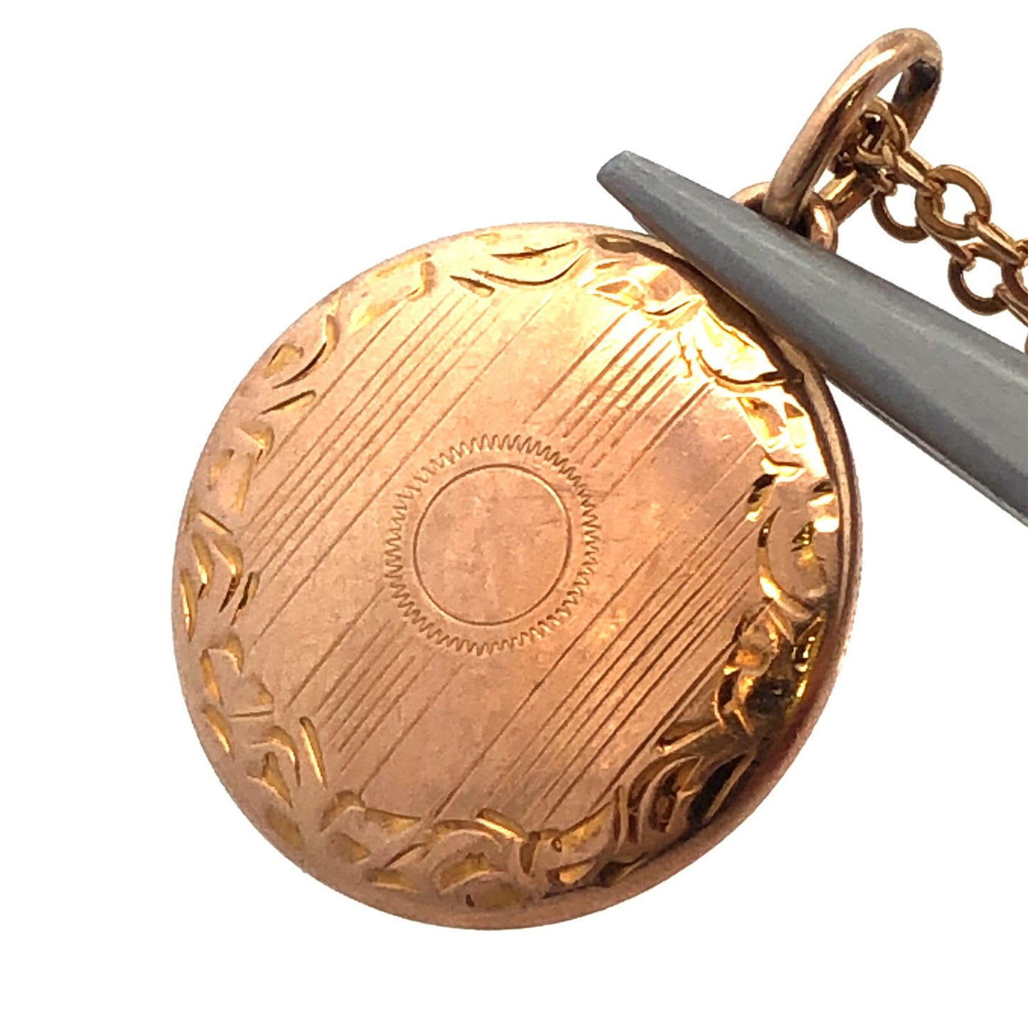 Vintage 10K Yellow Gold Round Etched Textured Pendant Chain Necklace