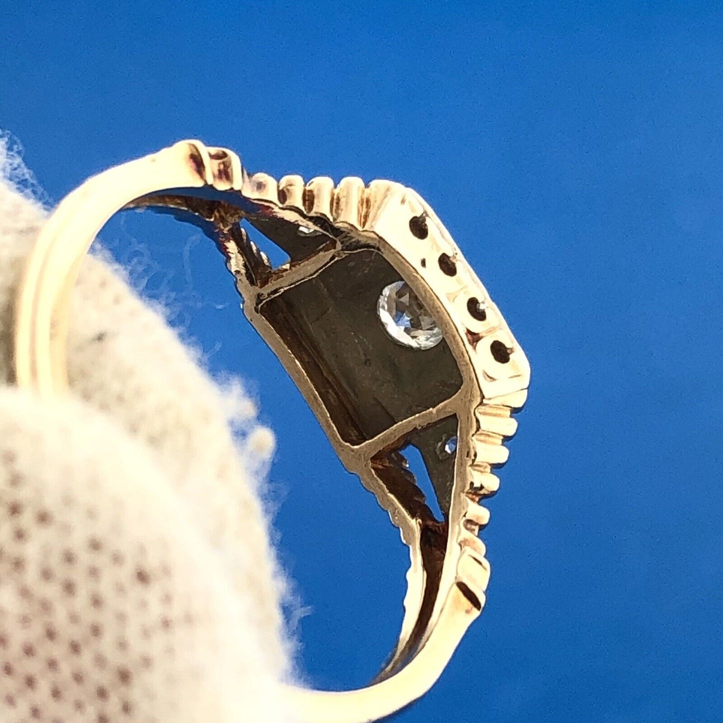 Art Deco 14K White Yellow Gold Diamond Accented Etruscan Style Engagement Ring