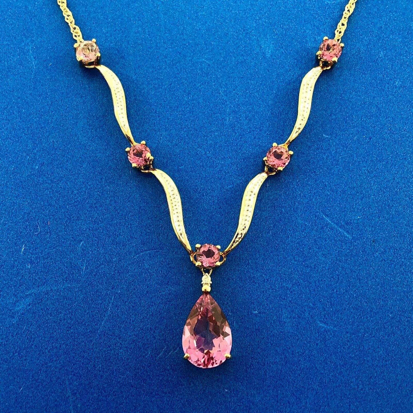 Designer AJ 14K Yellow White Gold Pink Sapphire Solitaire Diamond Necklace
