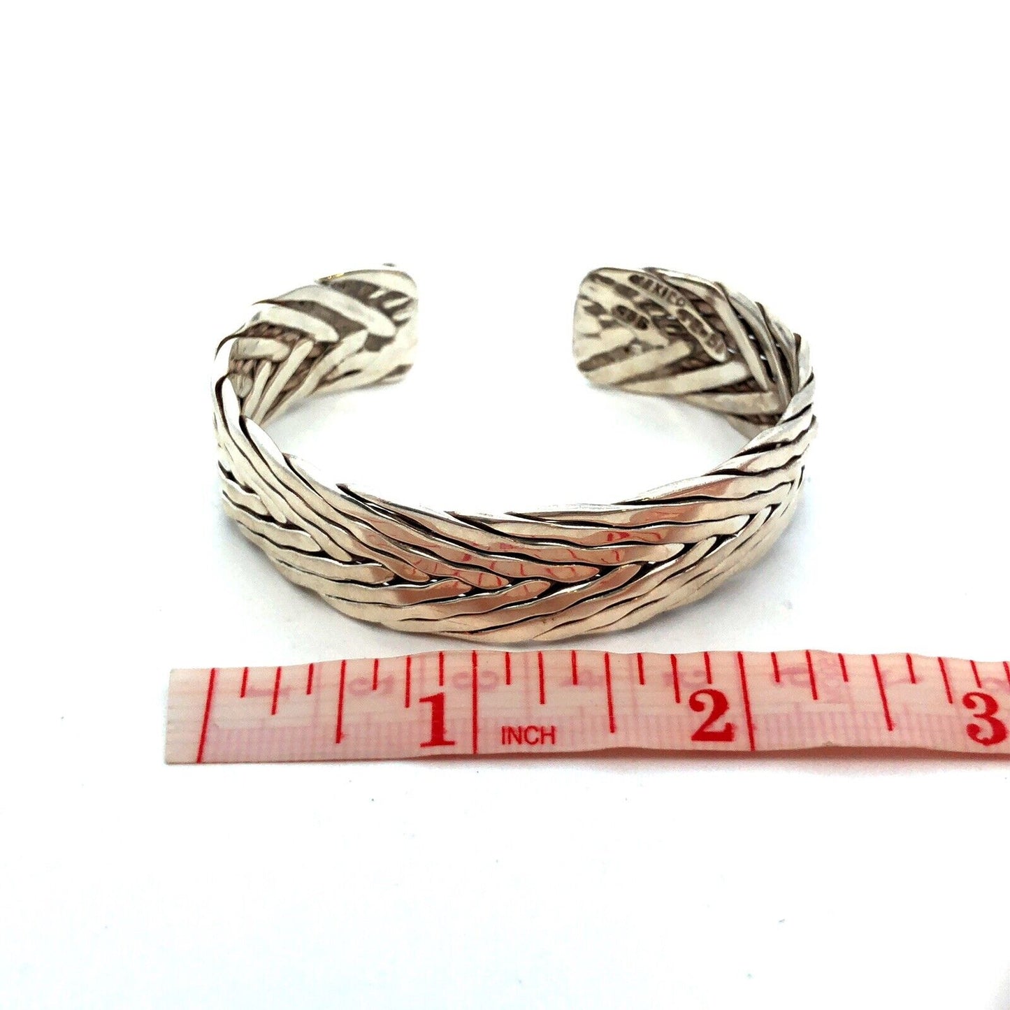 925 Sterling Silver Taxco TE-51 Mexico Braided Woven Statement Cuff Bracelet