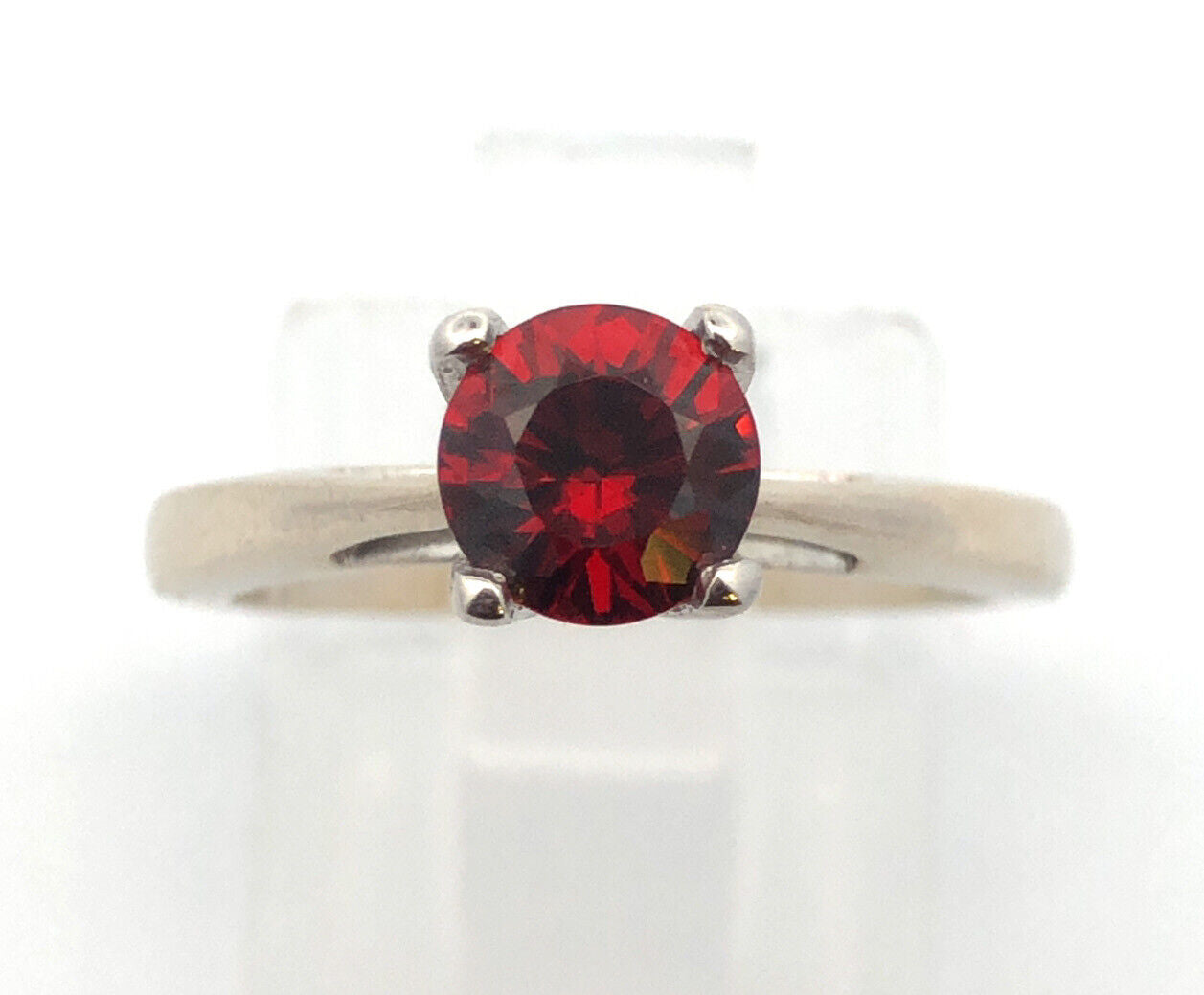 Designer 18K White Gold 950 Platinum Round Garnet Solitaire Occasion Ring
