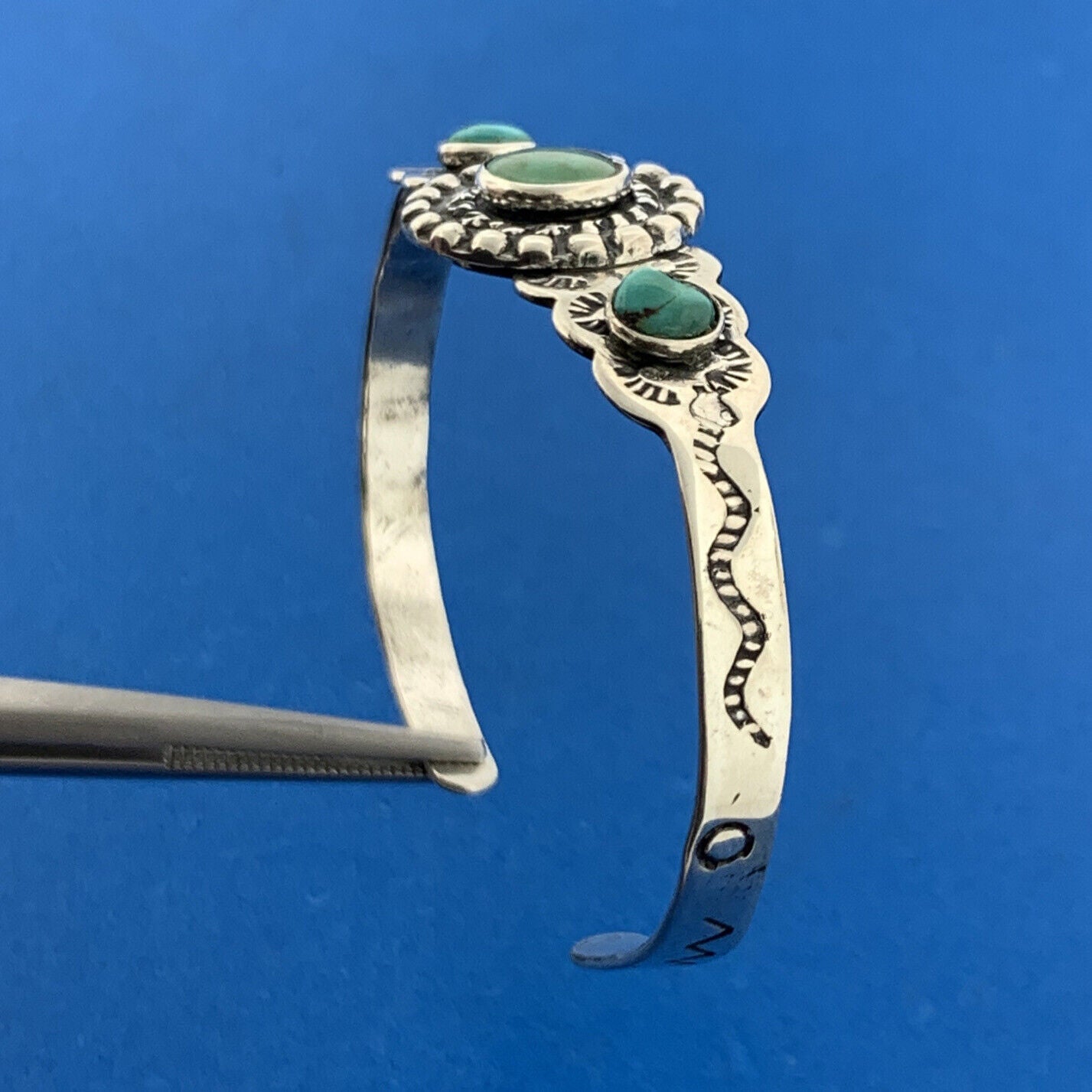Native American 925 Sterling Silver Turquoise Storyteller Child's Cuff Bracelet