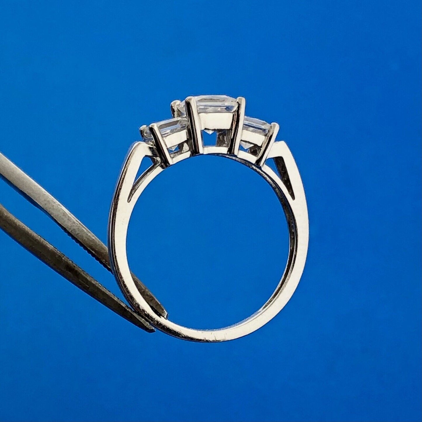 Designer 14K White Gold Princess Cubic Zirconia CZ Trio Engagement Promise Ring