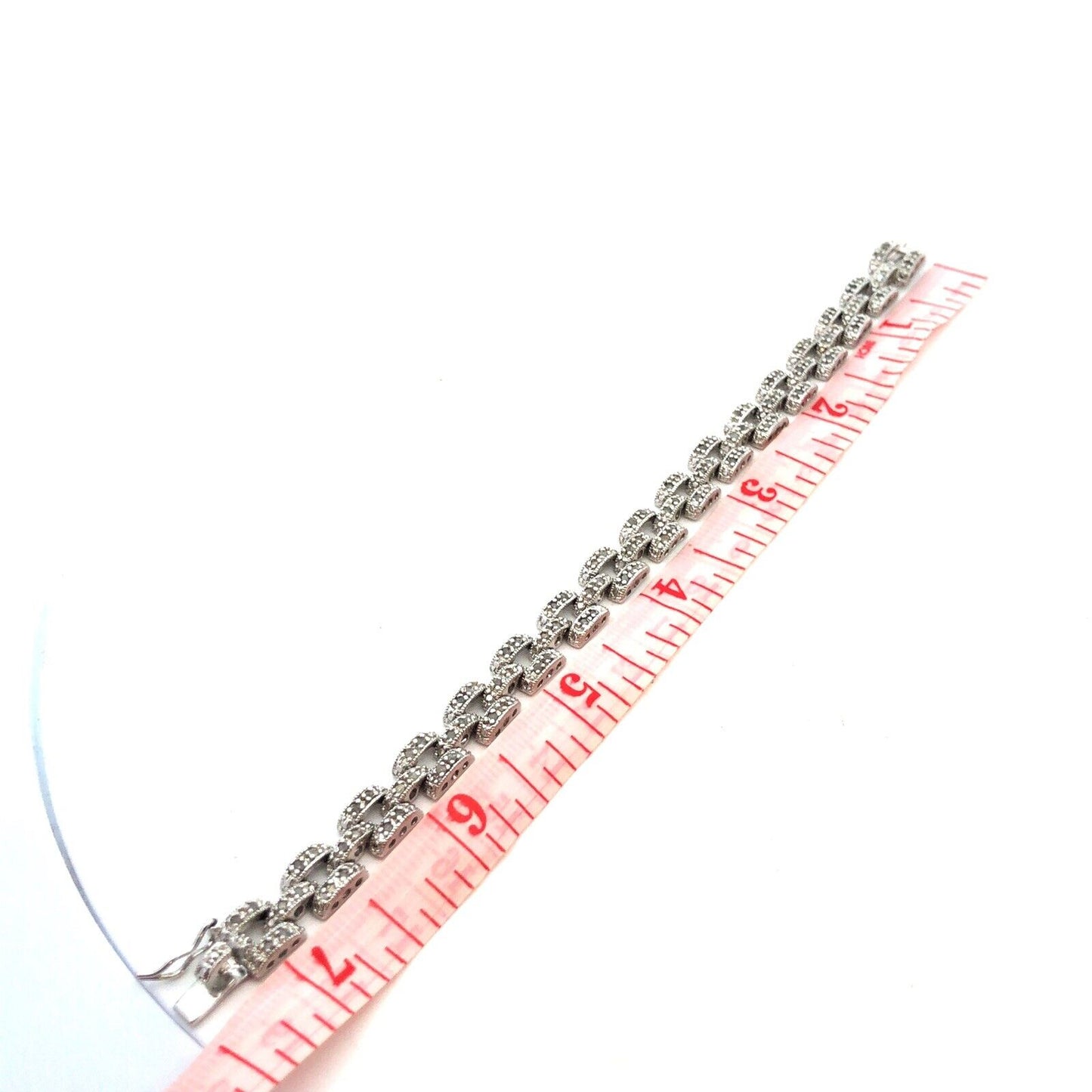 Designer 925 Sterling Silver Diamond Triple Row Bar Link Tennis Bracelet